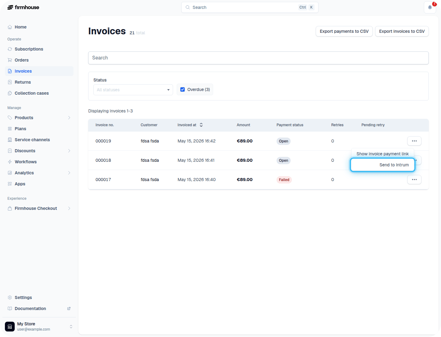 Send to Intrum Option
