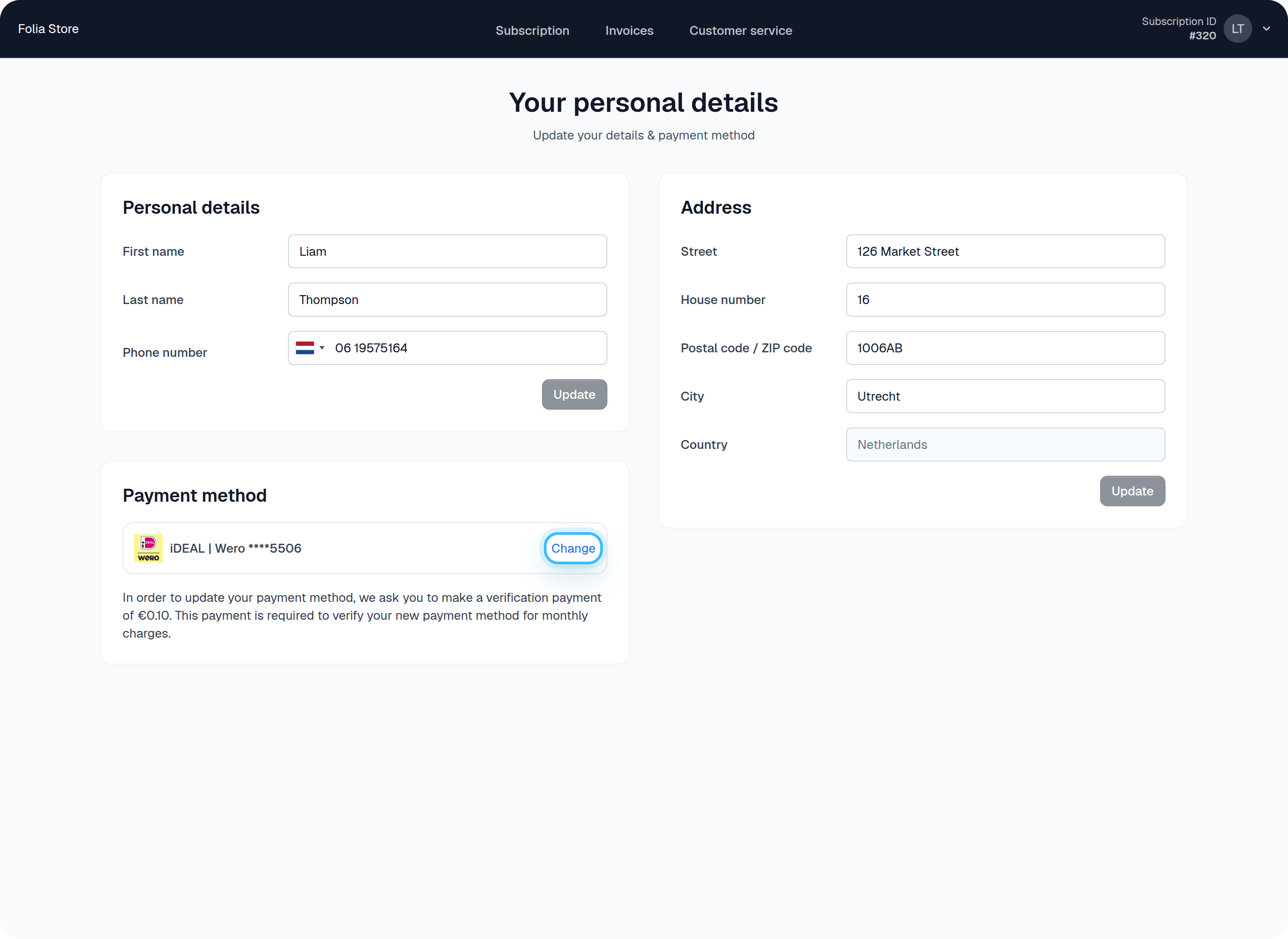 Payment Change Button