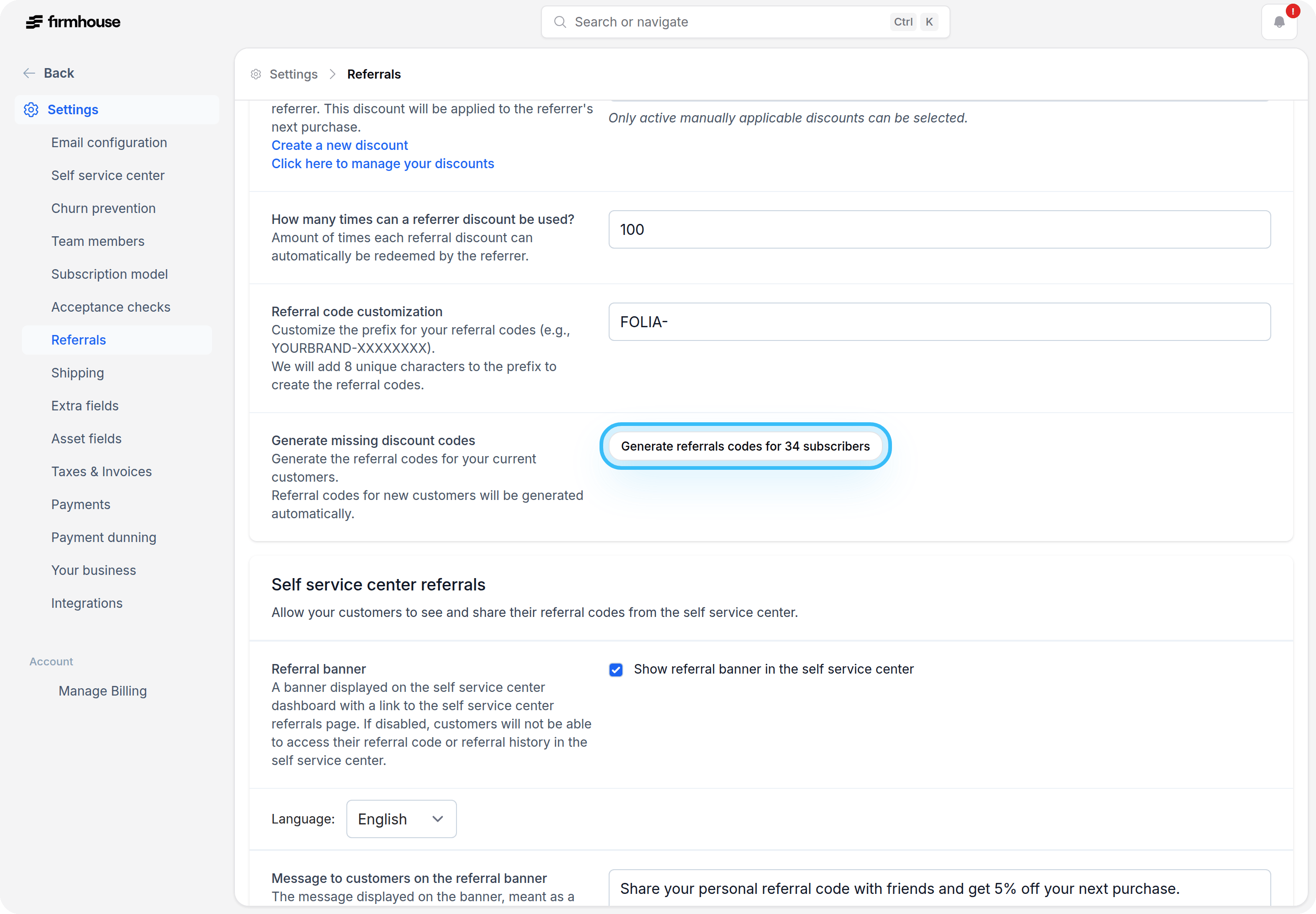 Generate Referral Codes