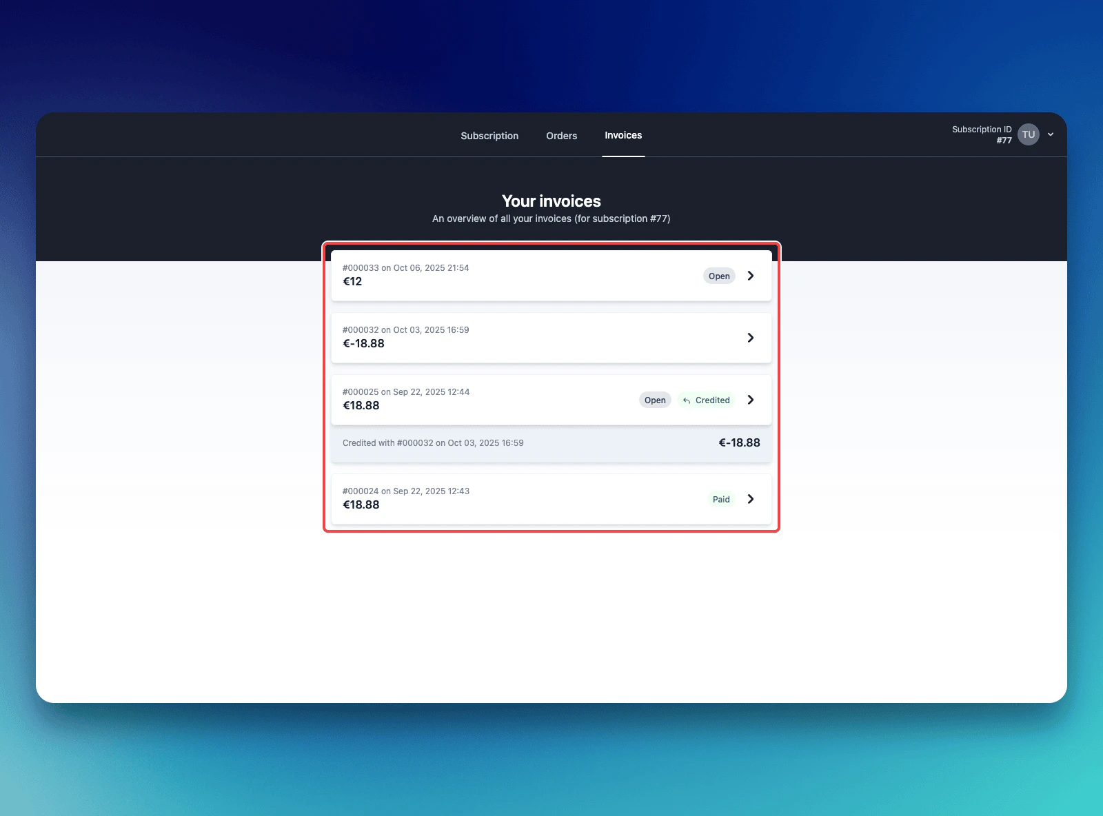 Invoice status examples