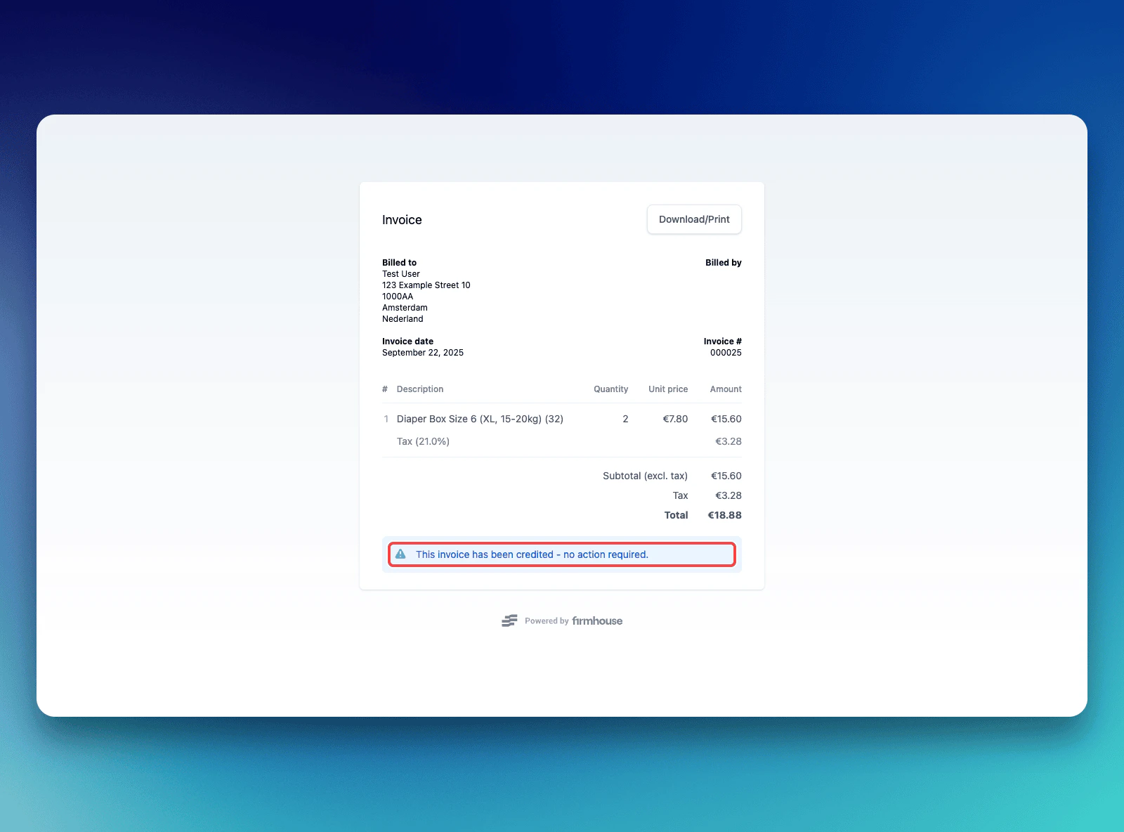 Credited invoice in SSC