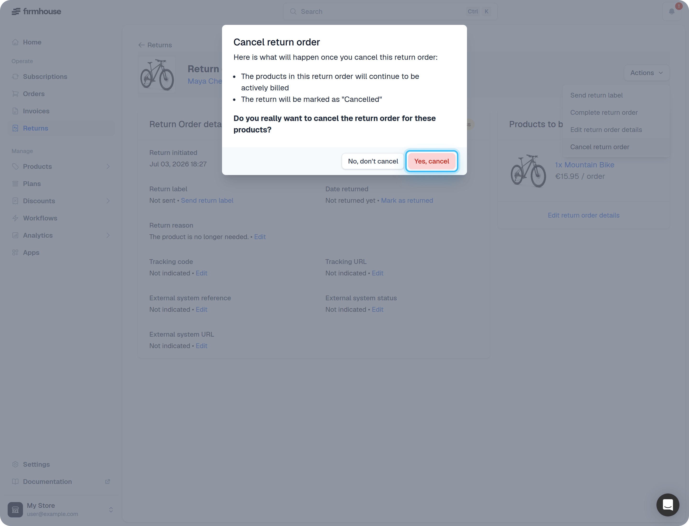 Cancel return order confirmation