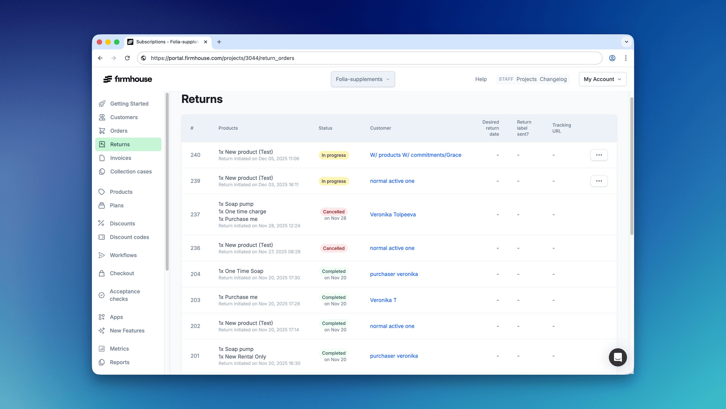 Returns Overview