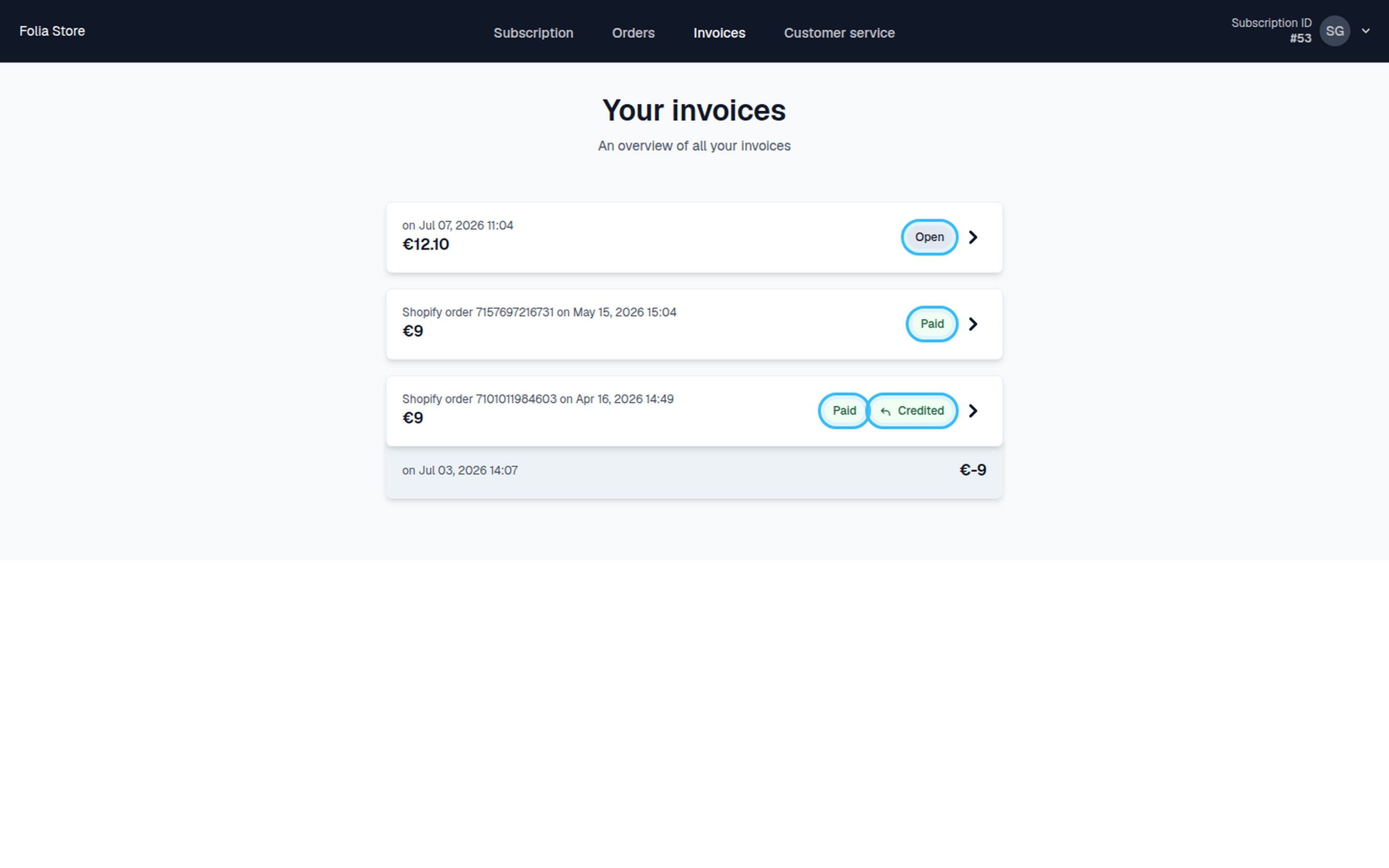 Invoice status examples