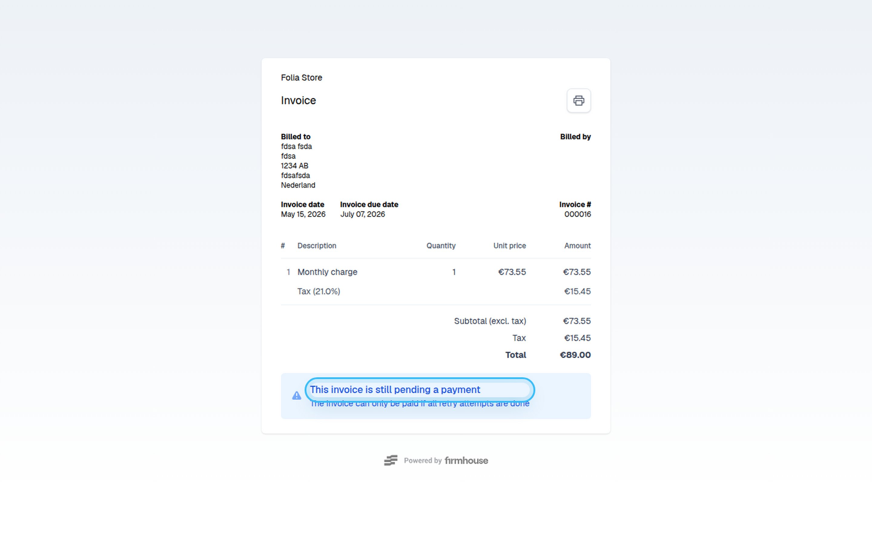 Pending invoice in SSC