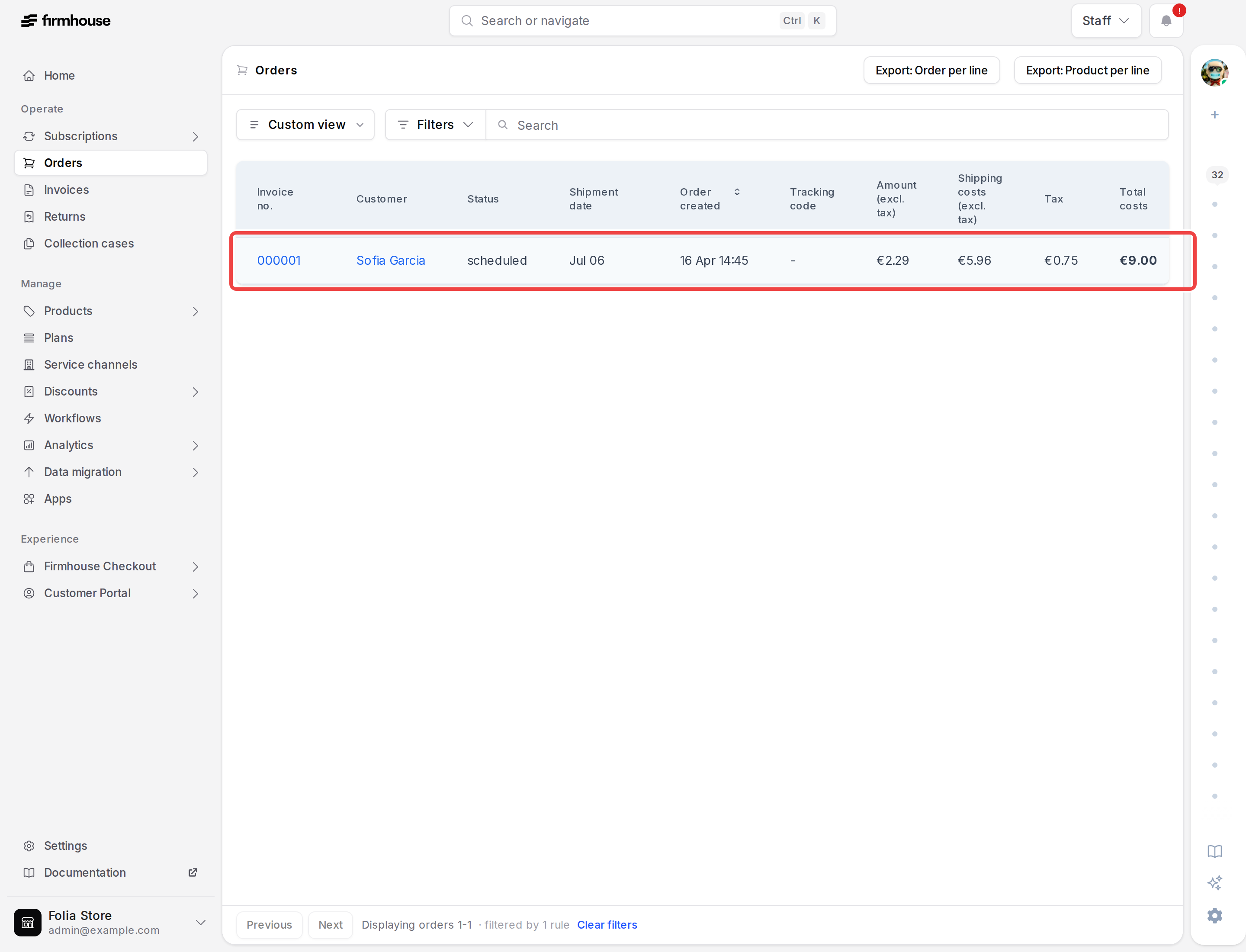 Scheduled order highlighted in the admin orders list