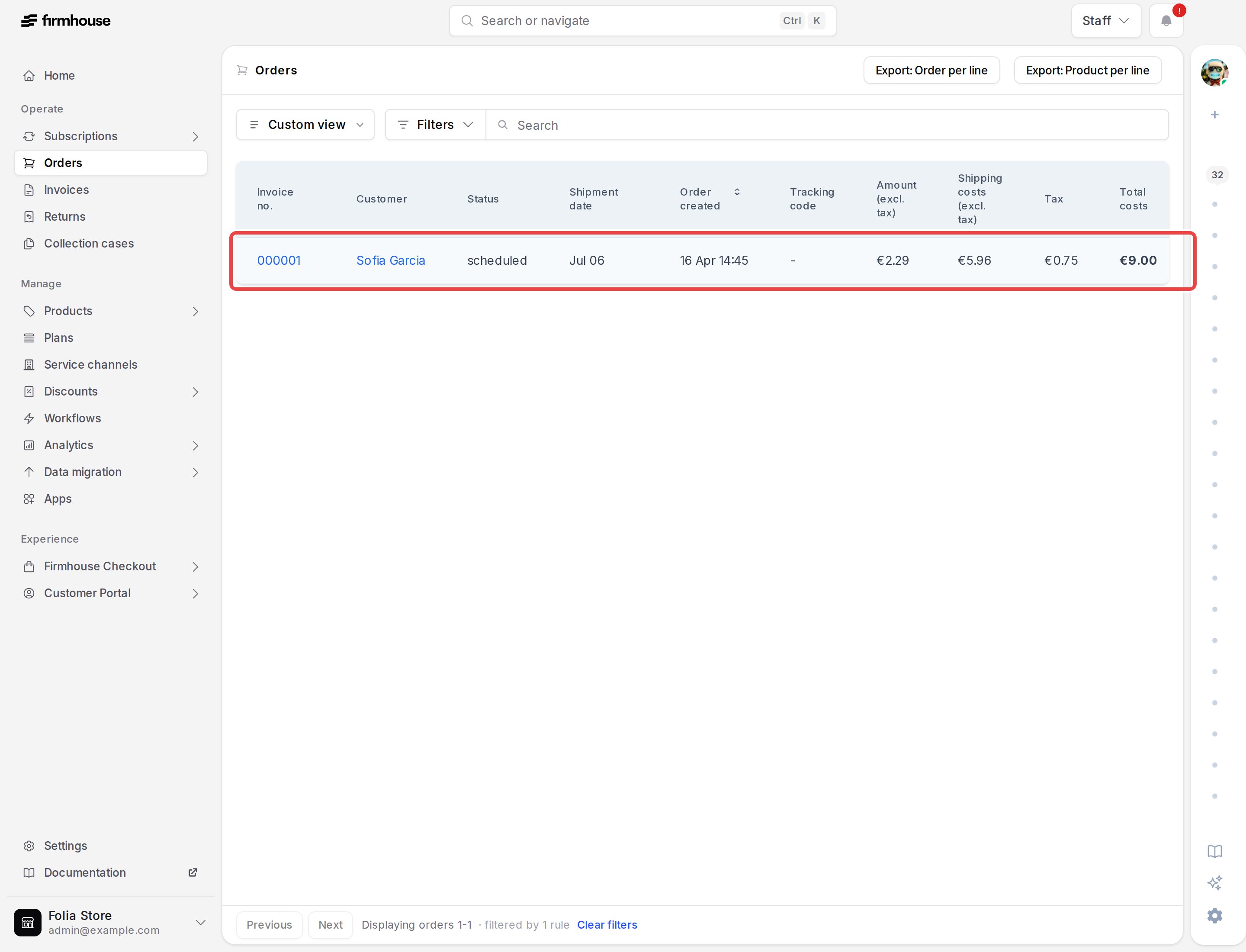 Scheduled order highlighted in the admin orders list