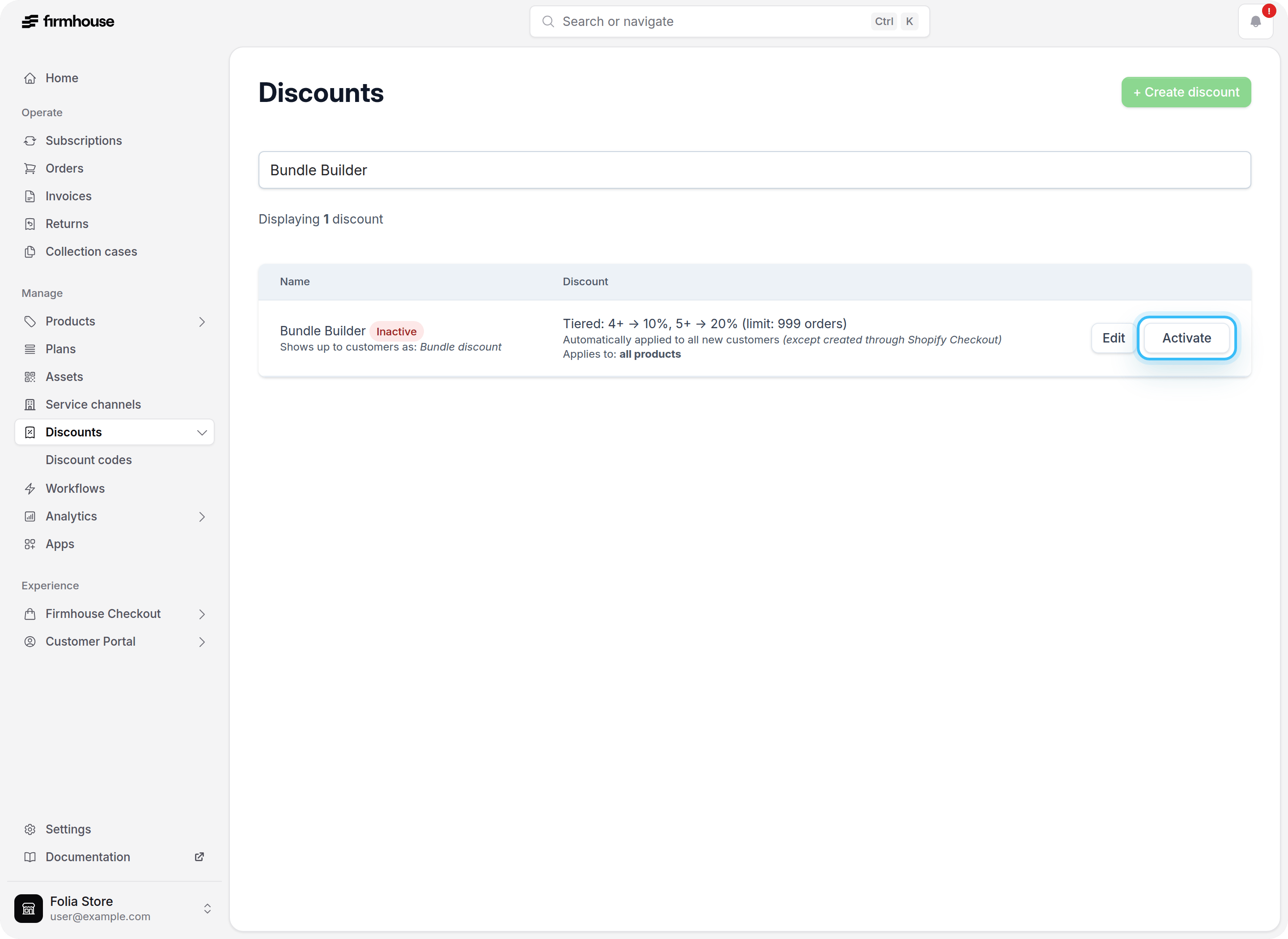 Firmhouse Portal - Deactivated tiered discount