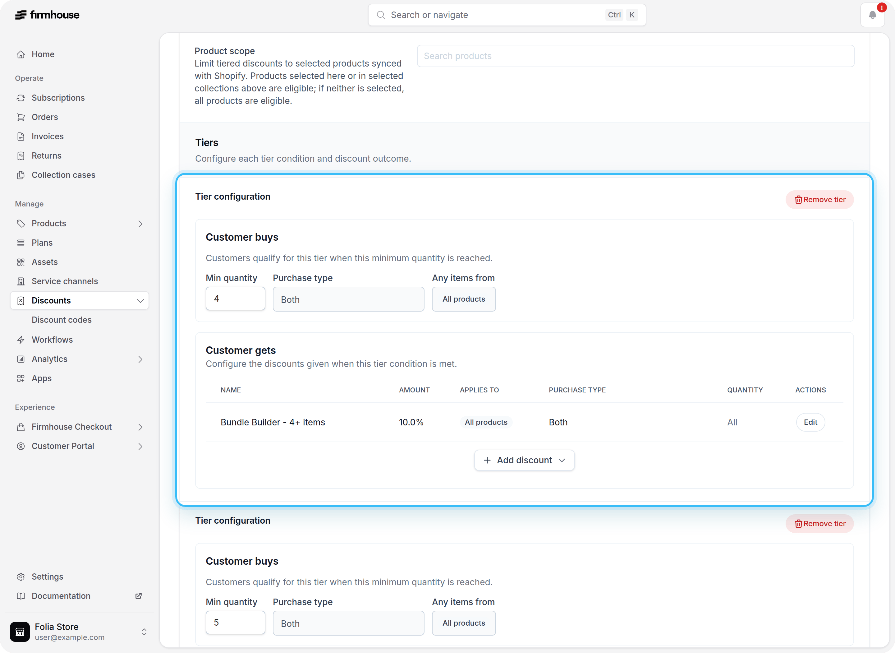 Firmhouse Portal - Edit tiered discount configuration