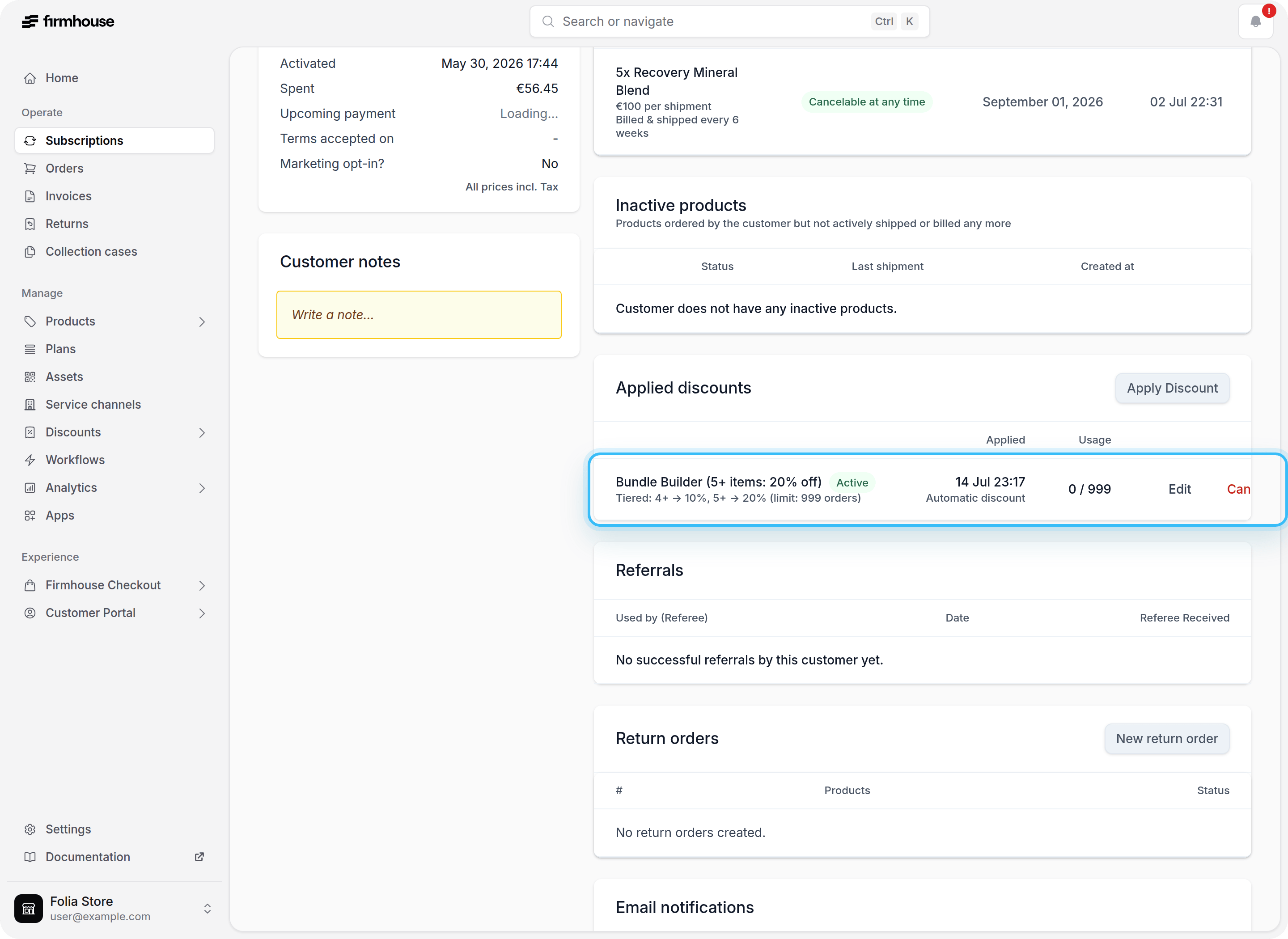 Firmhouse Portal - Subscription with applied tier discount