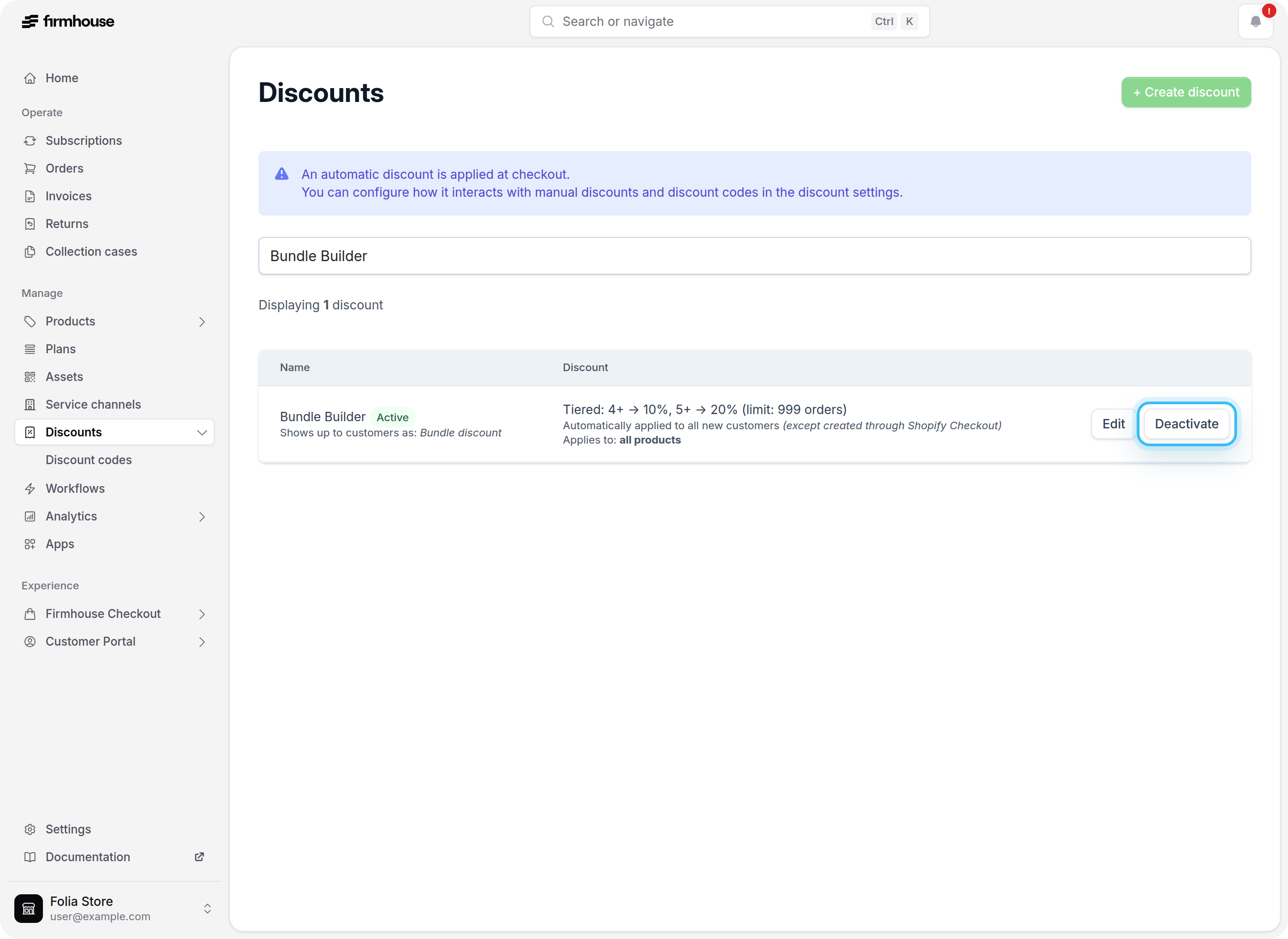 Firmhouse Portal - Activated tiered discount