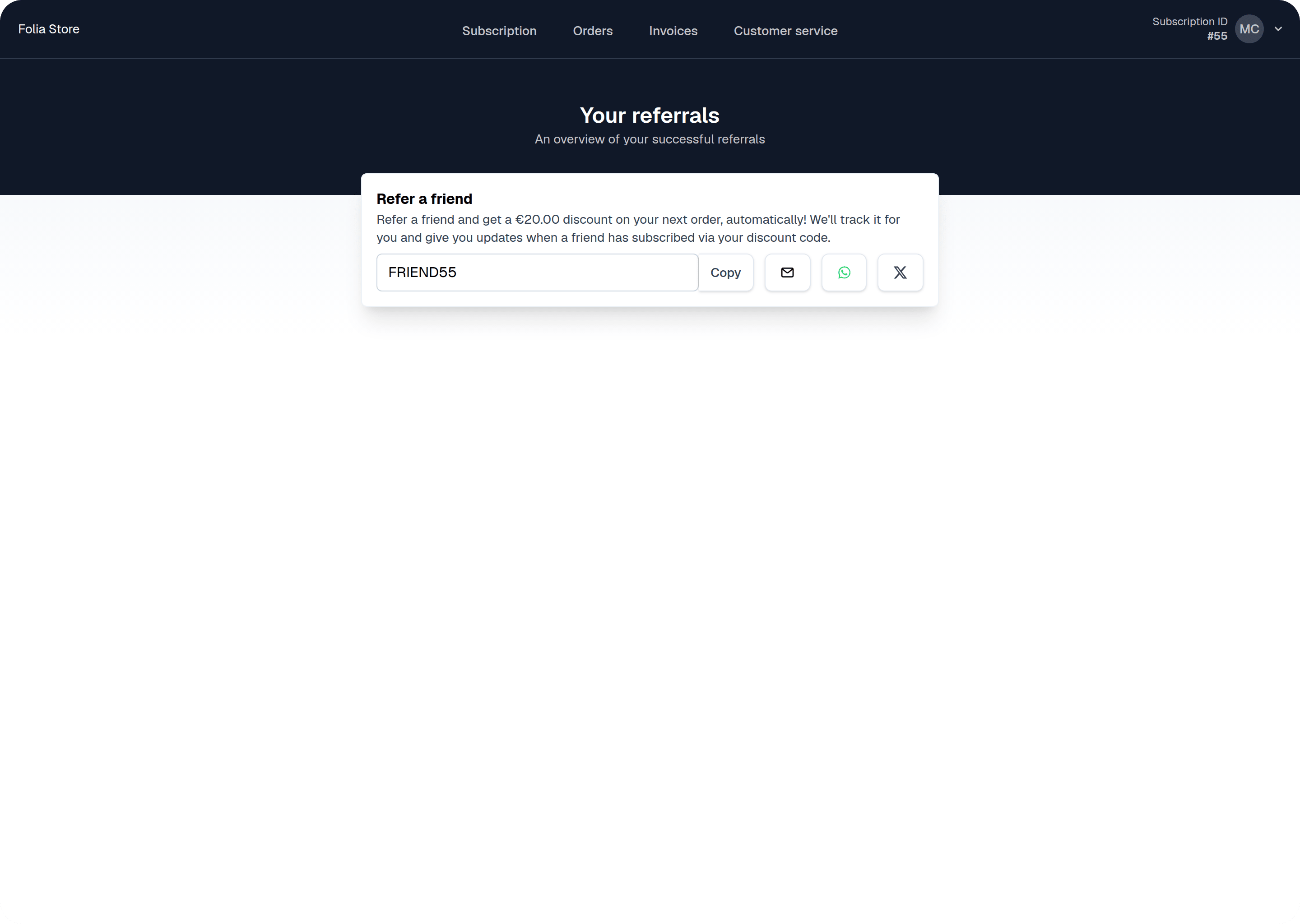 Default referrals page