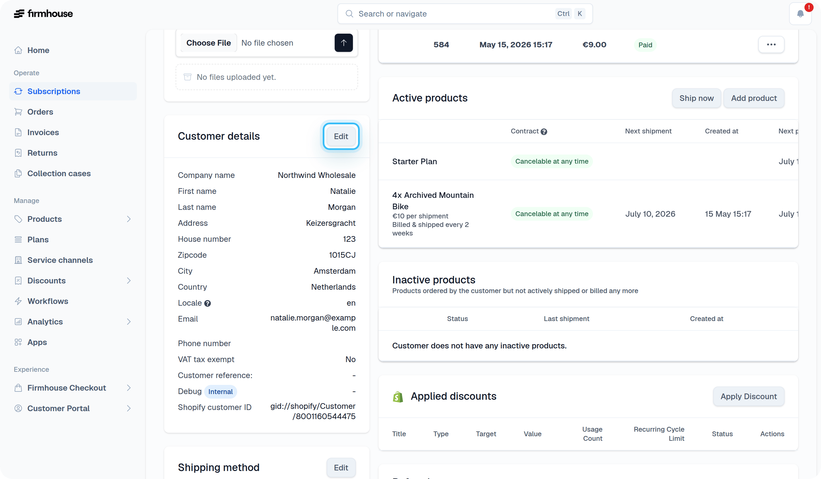 Customer details