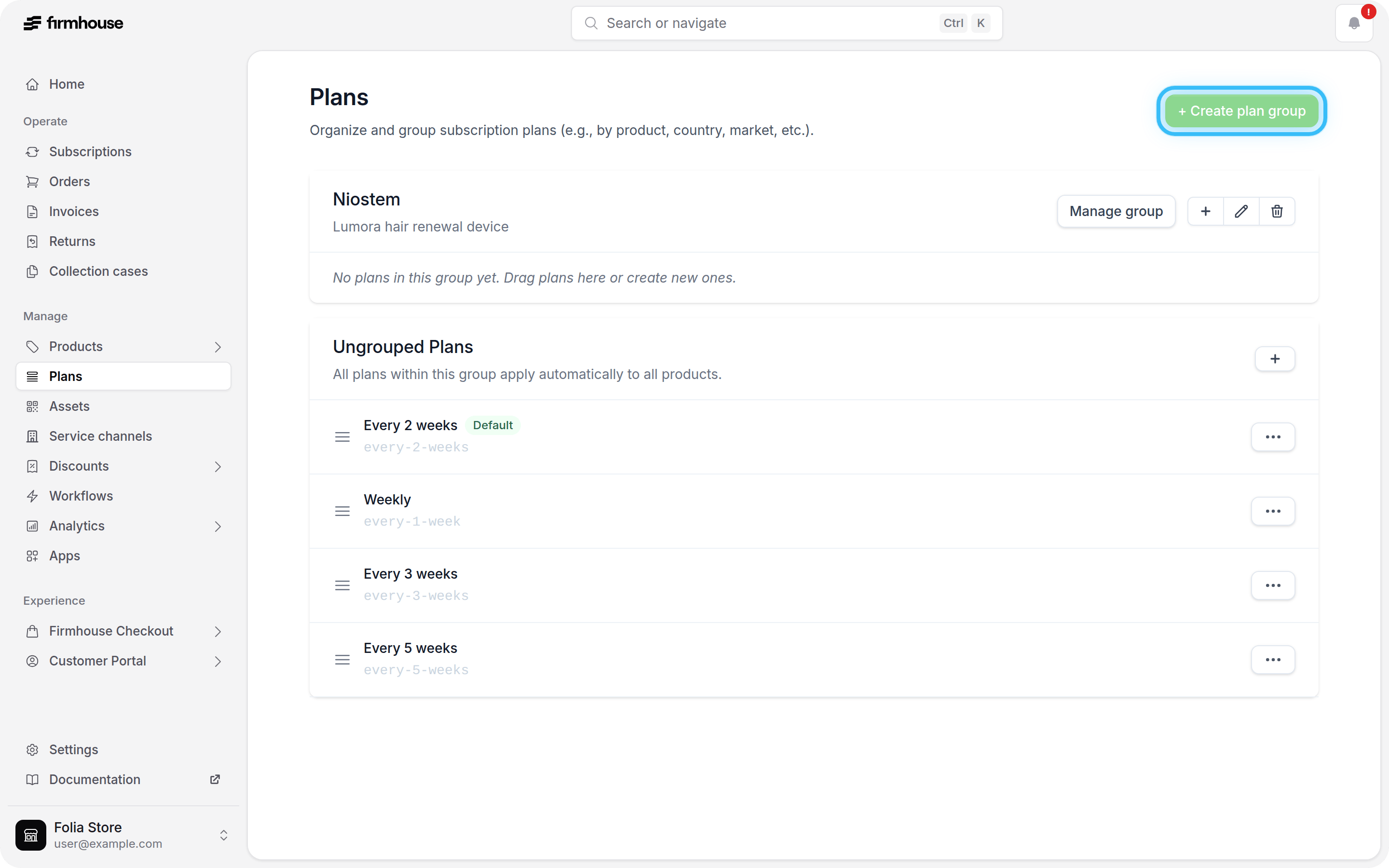 Create Plan Group Button