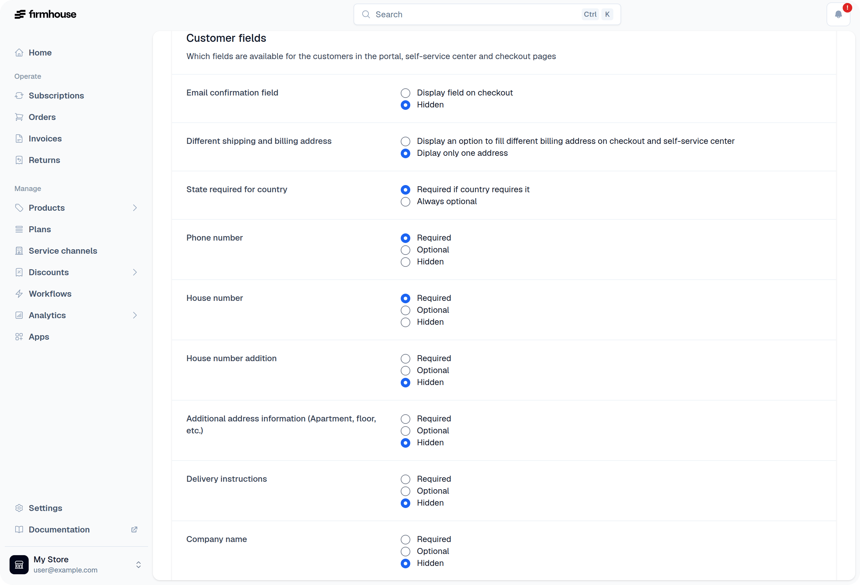 Customer Fields Configuration