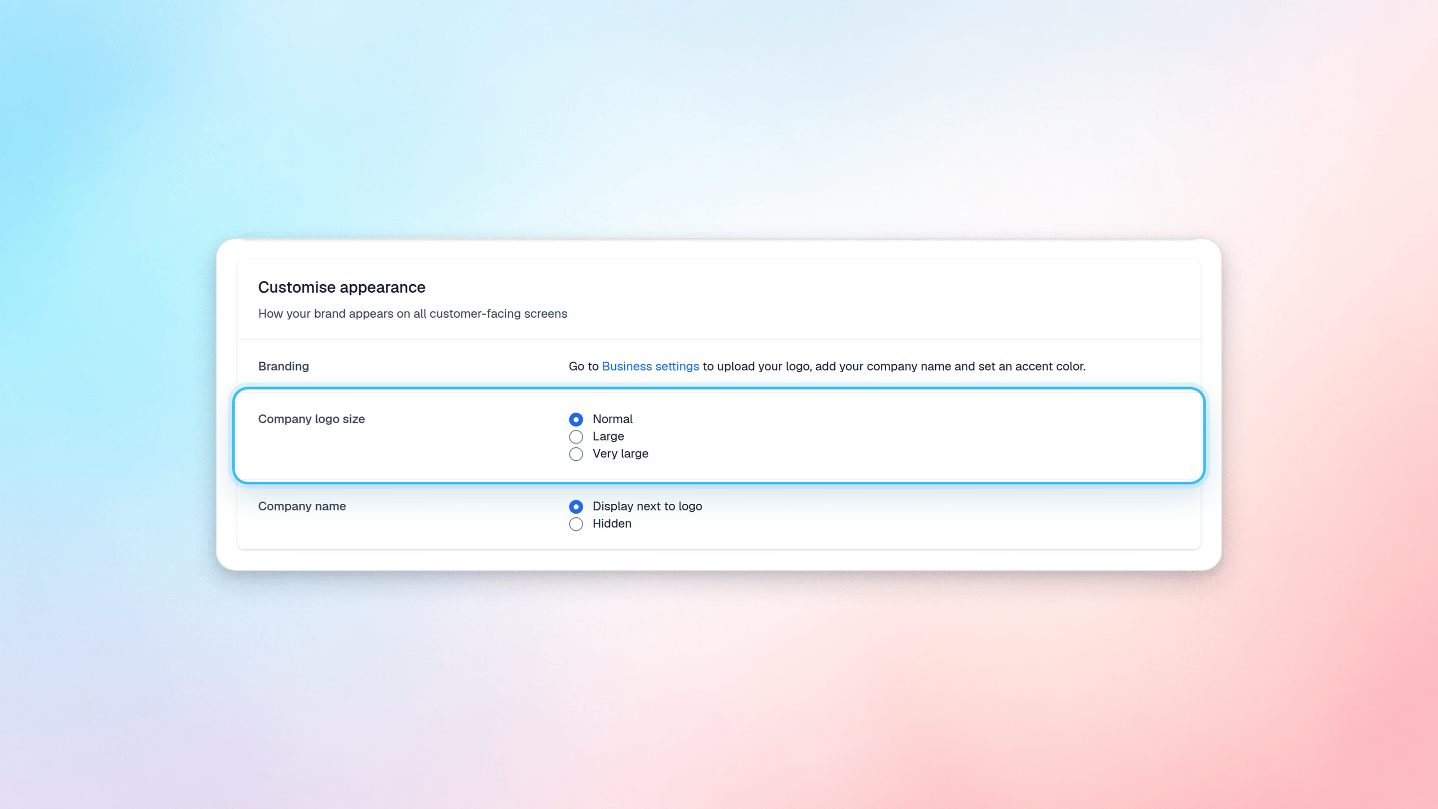 Checkout Preferences Logo Size