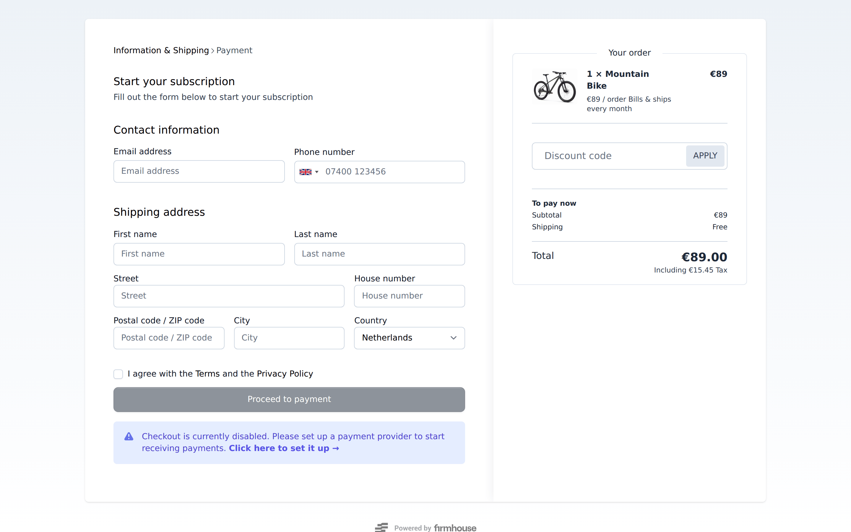 Checkout with plan and products