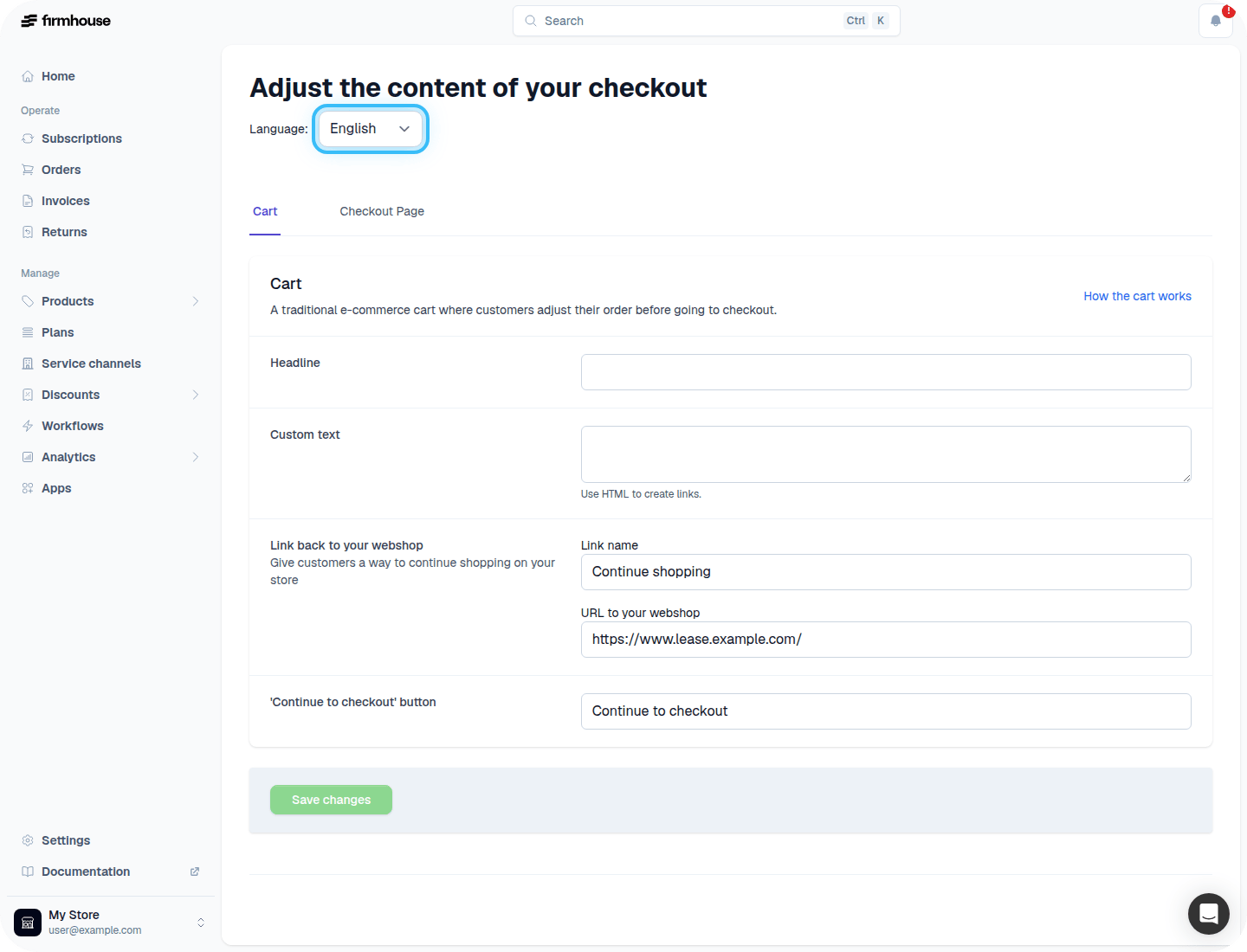 Language switcher in checkout content editor