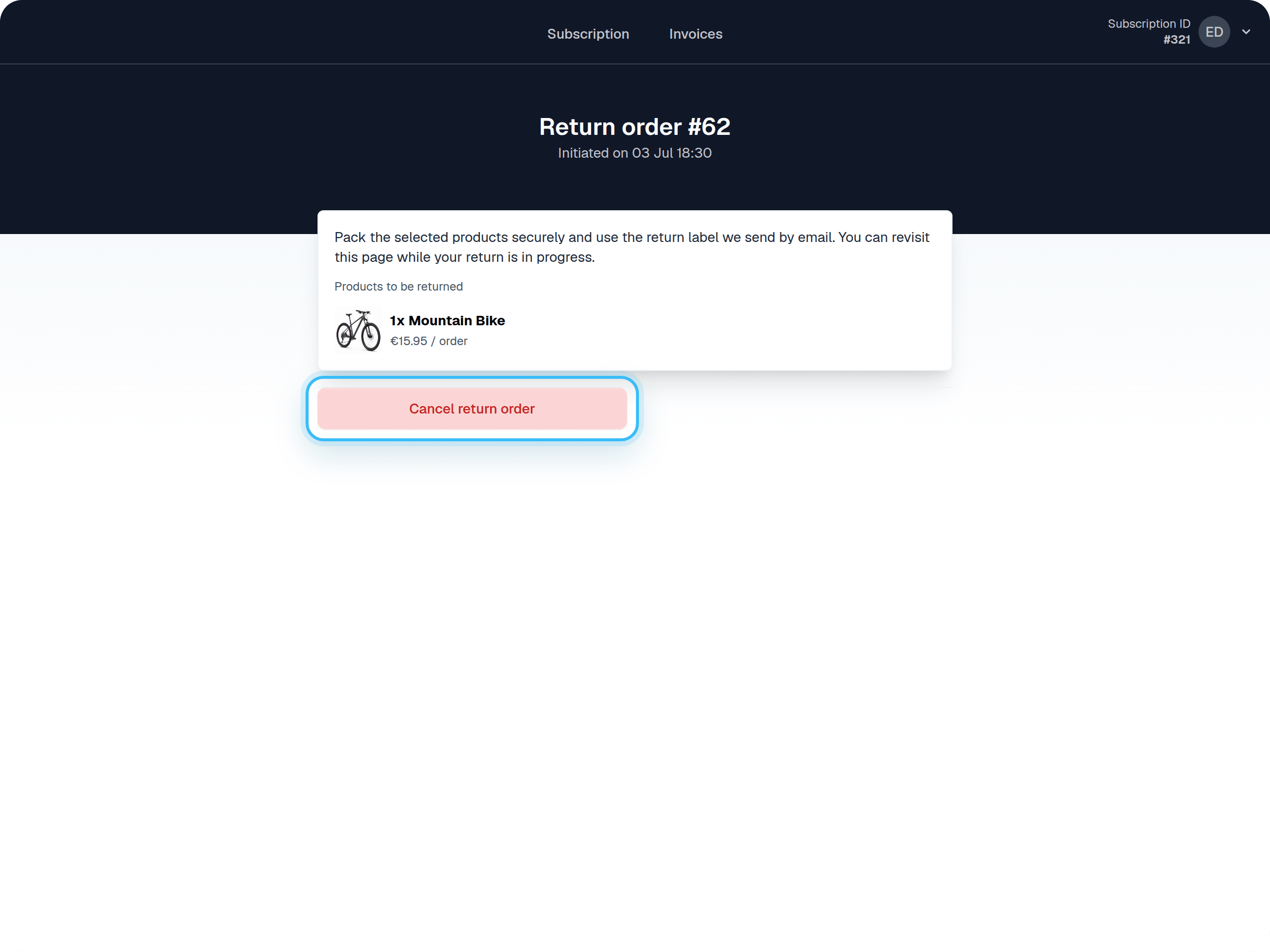 Return order details page