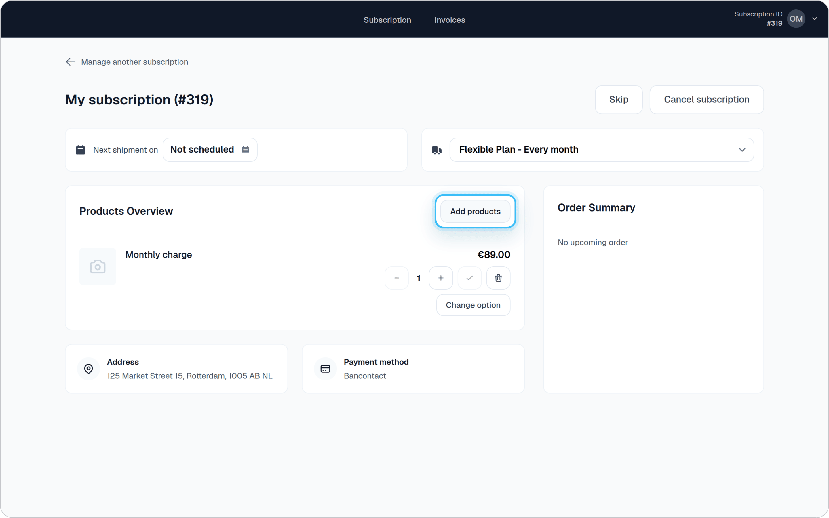 Add product button in SSC