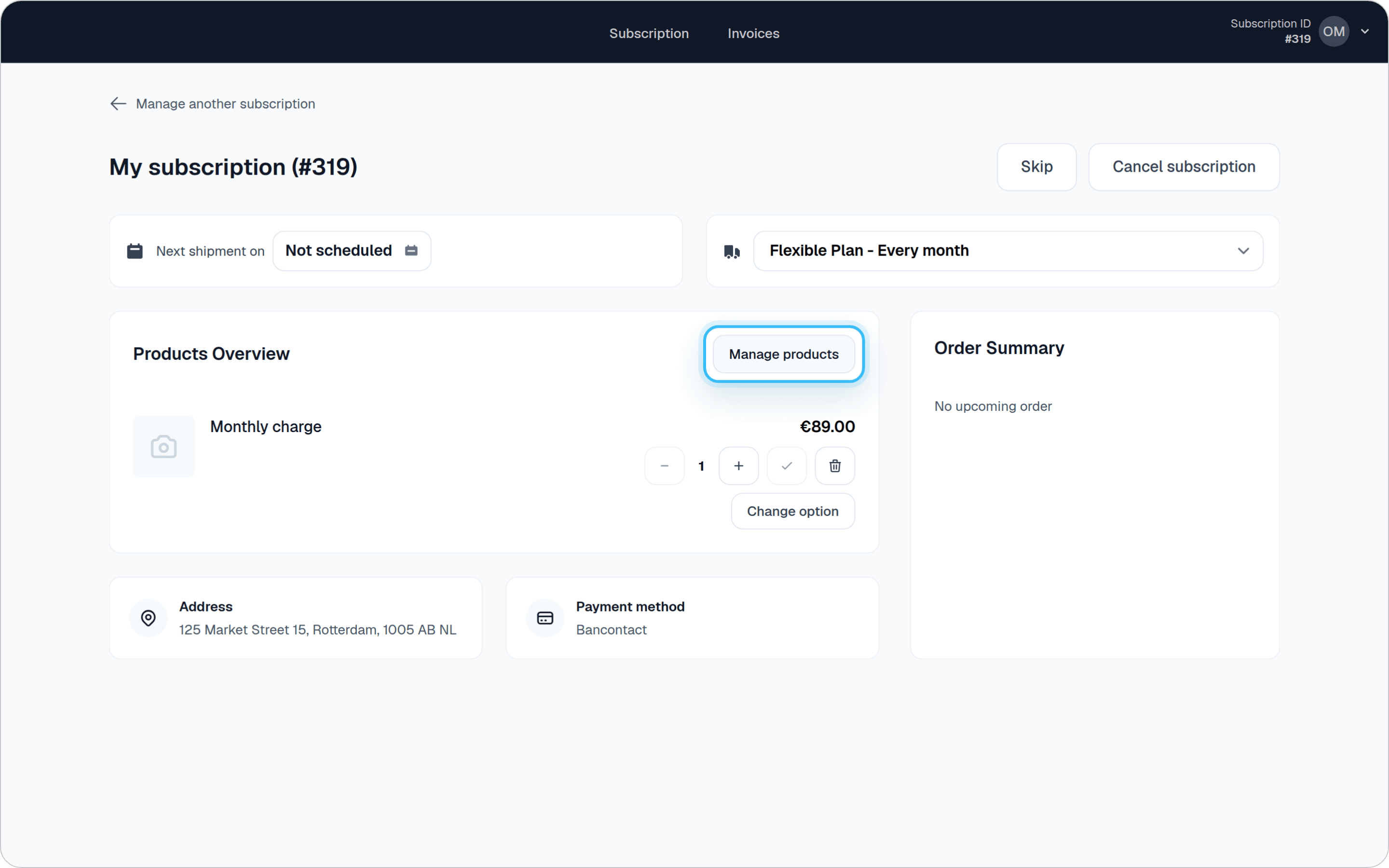 Manage products button in SSC