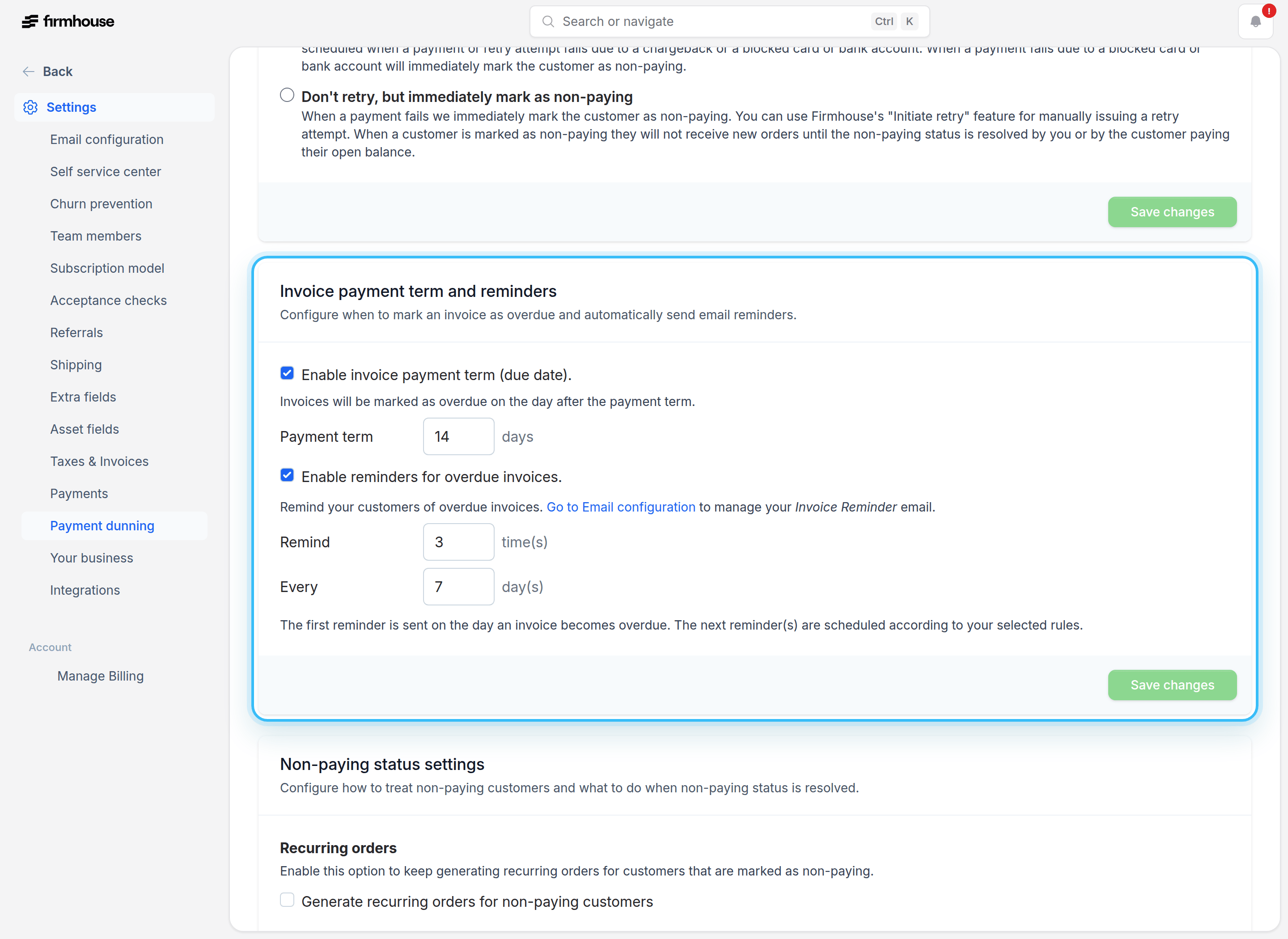 Invoice Payment Terms Settings