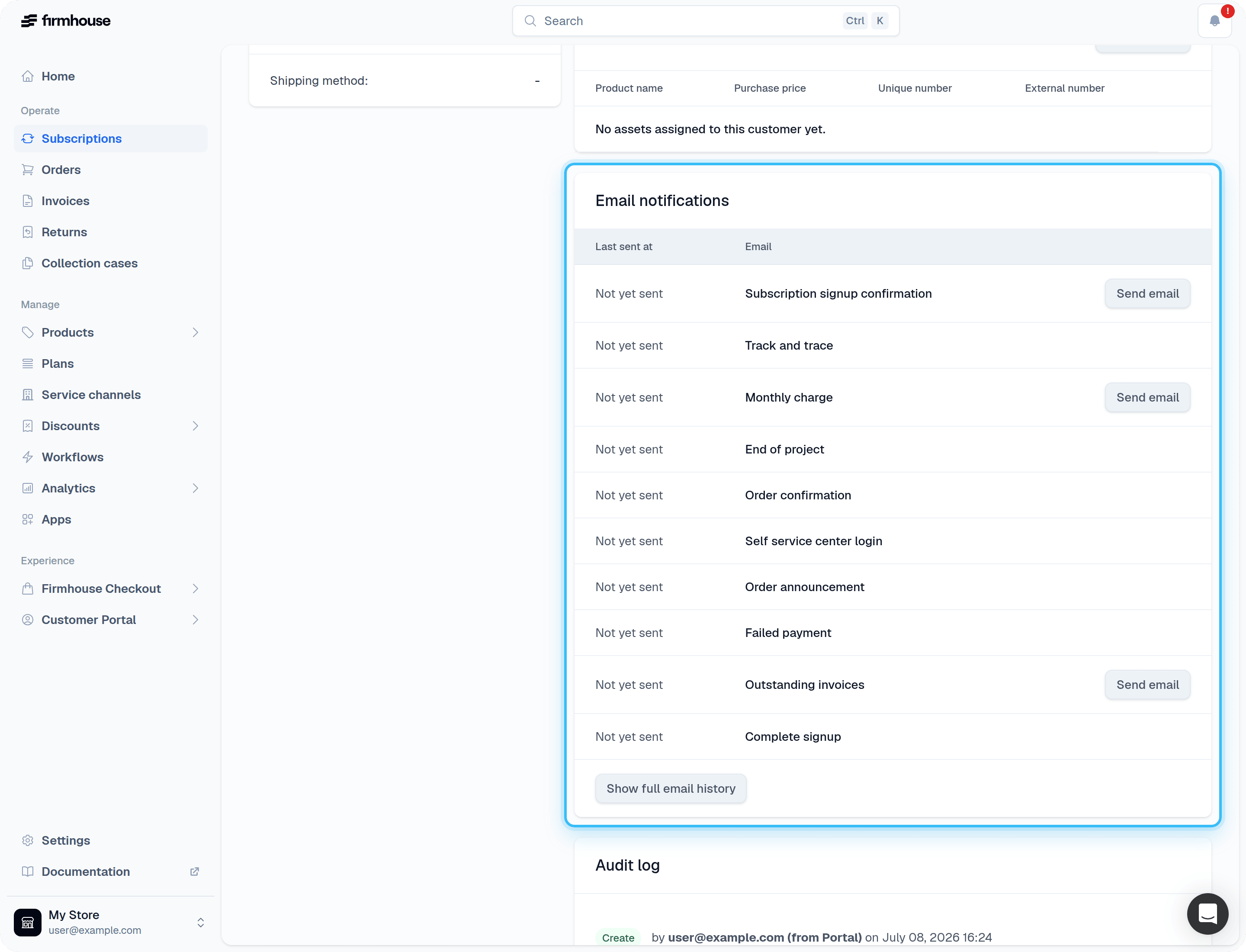 Email notifications section