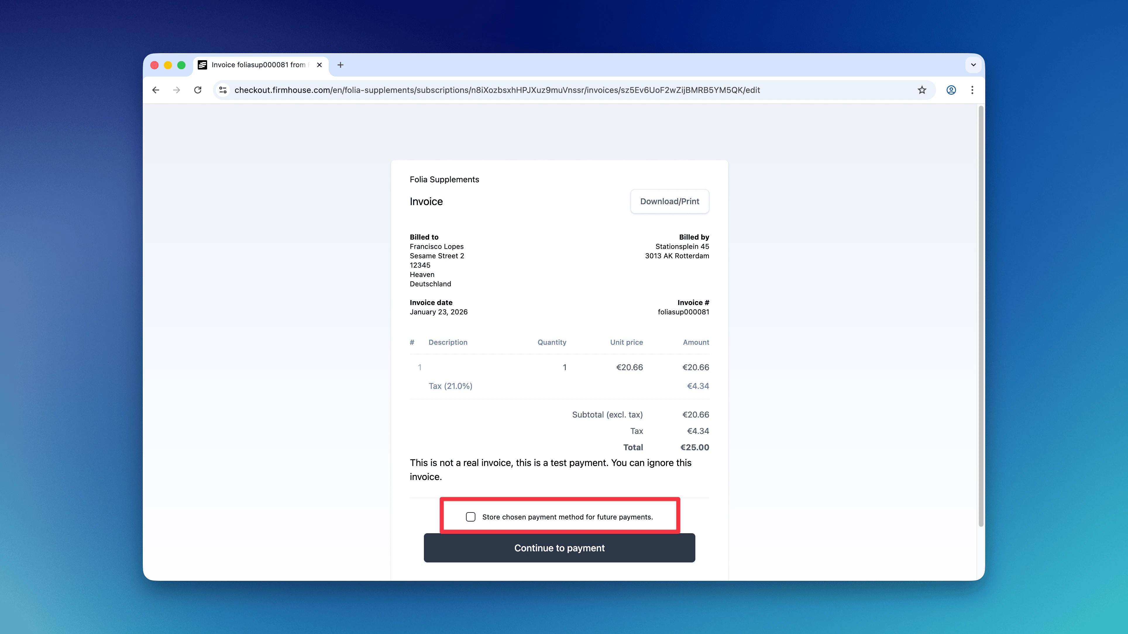 Store Payment Method