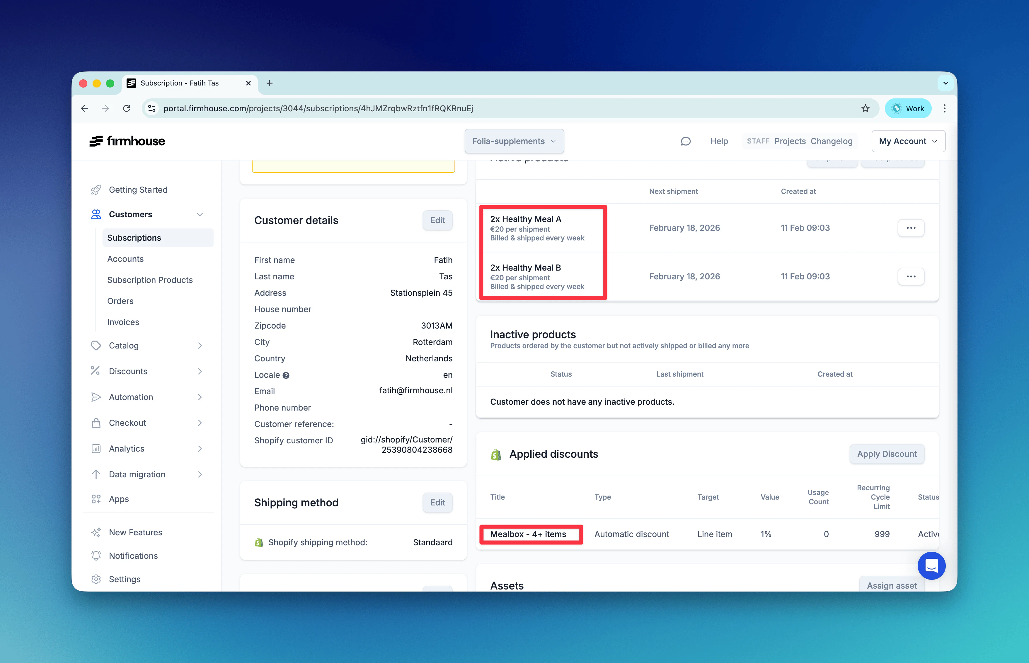 Firmhouse Portal - Subscription discount state after quantity update