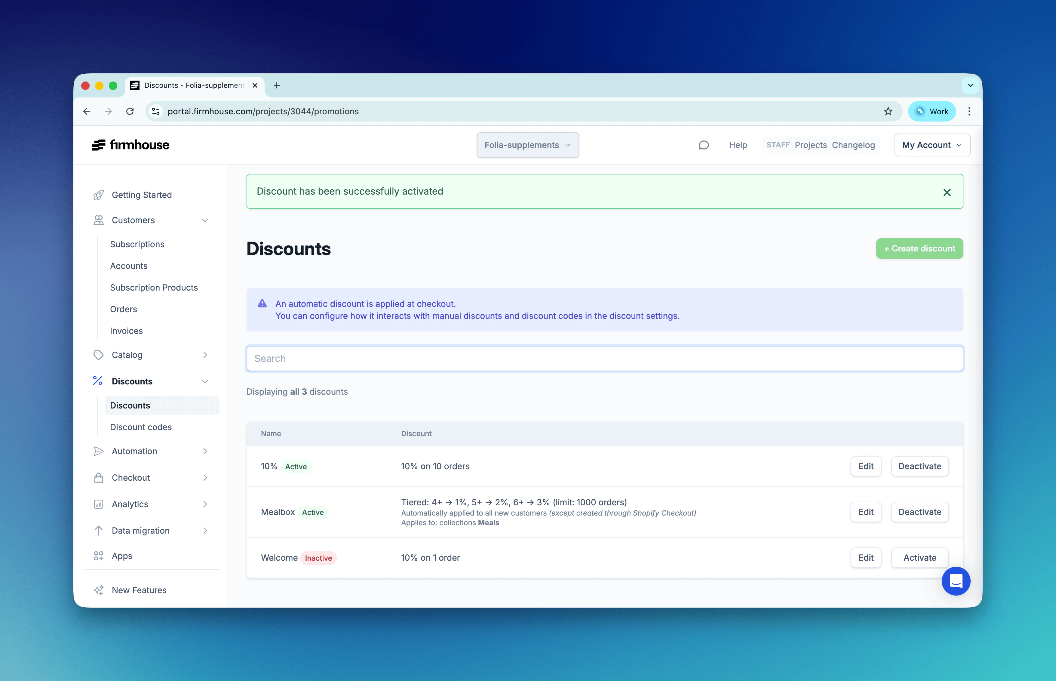 Firmhouse Portal - Activated tiered discount