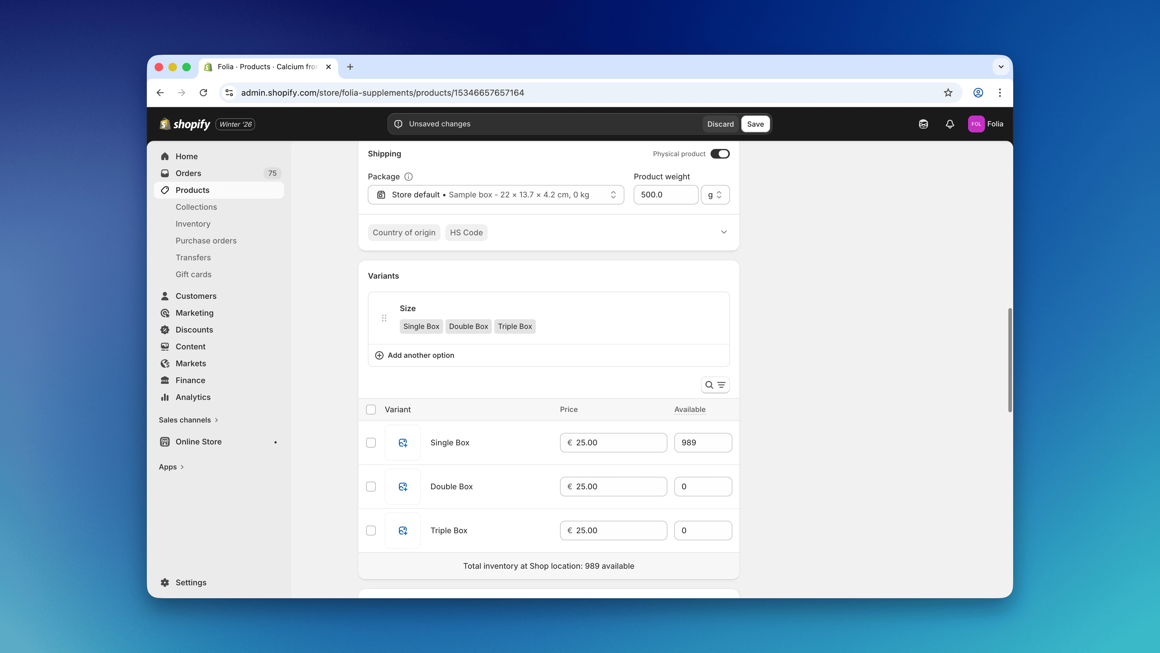 Variant Stock Levels