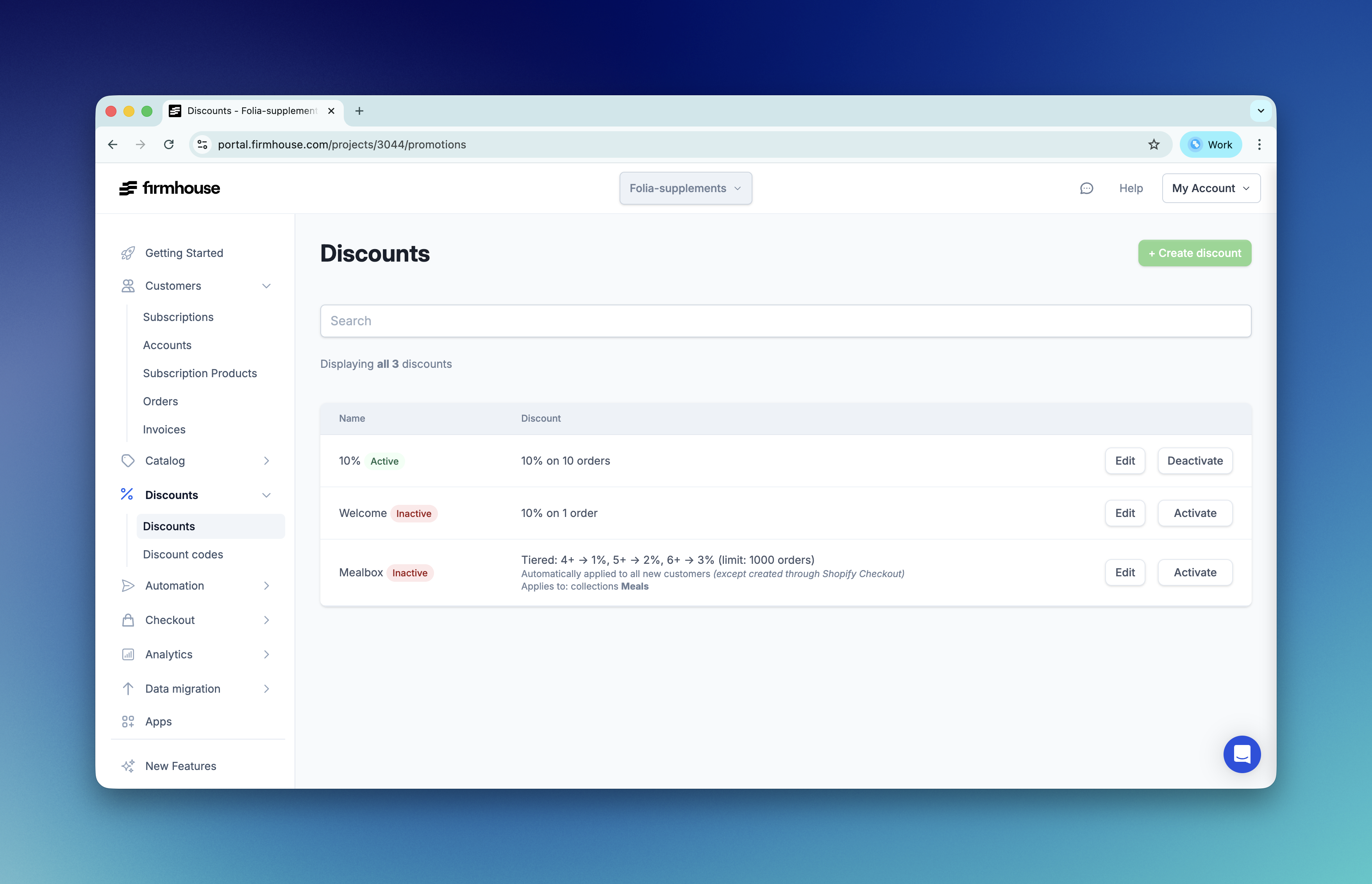 Firmhouse Portal - Deactivated tiered discount