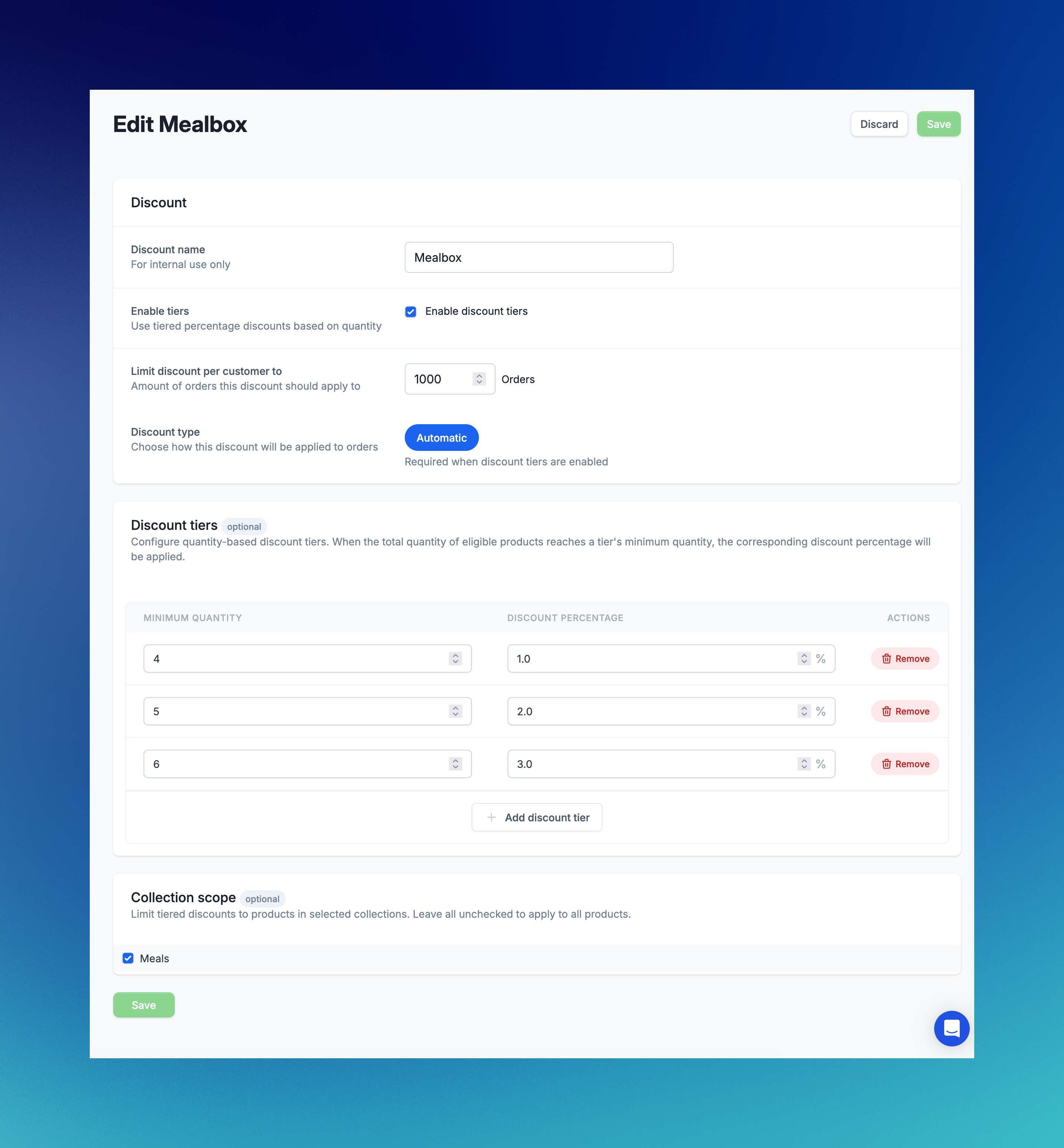 Firmhouse Portal - Edit tiered discount configuration