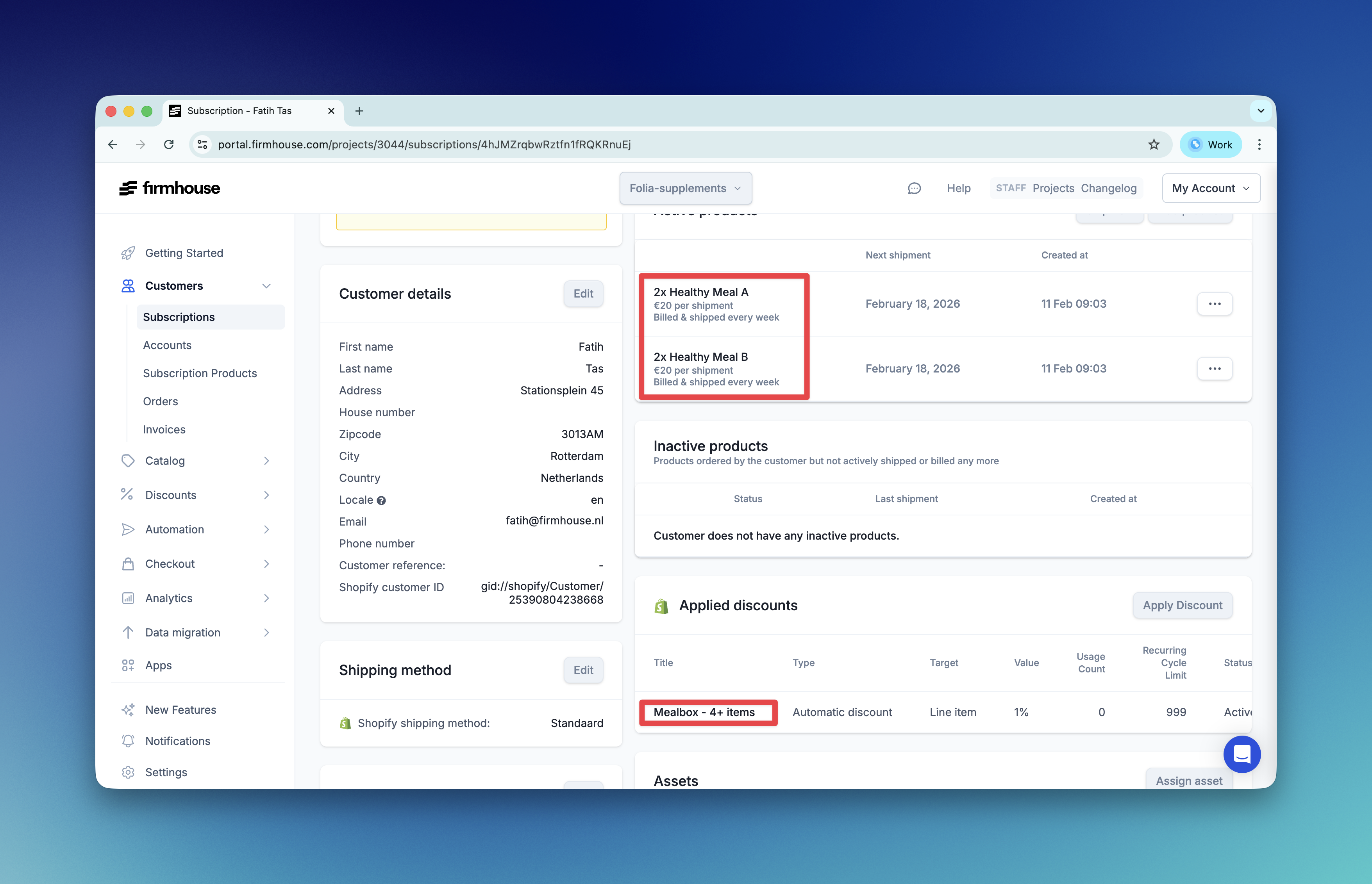 Firmhouse Portal - Subscription discount state after quantity update