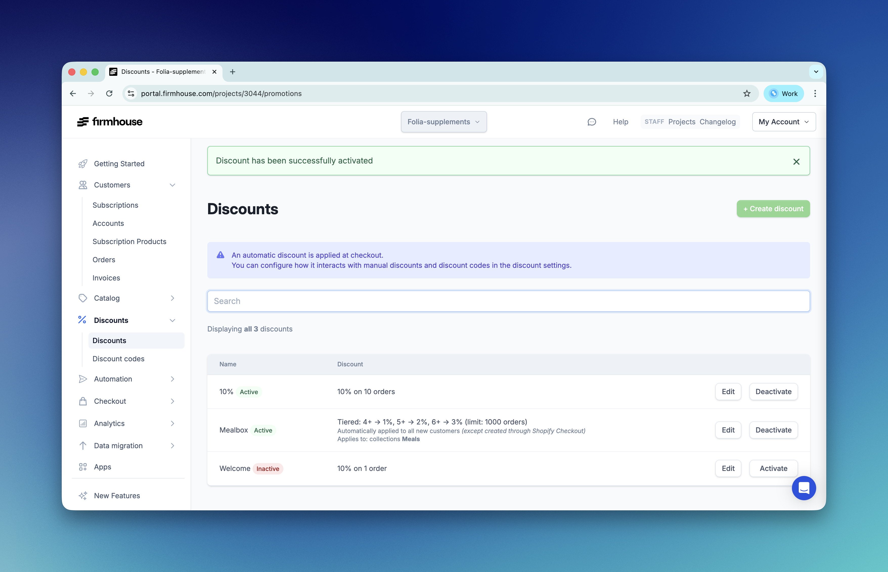 Firmhouse Portal - Activated tiered discount