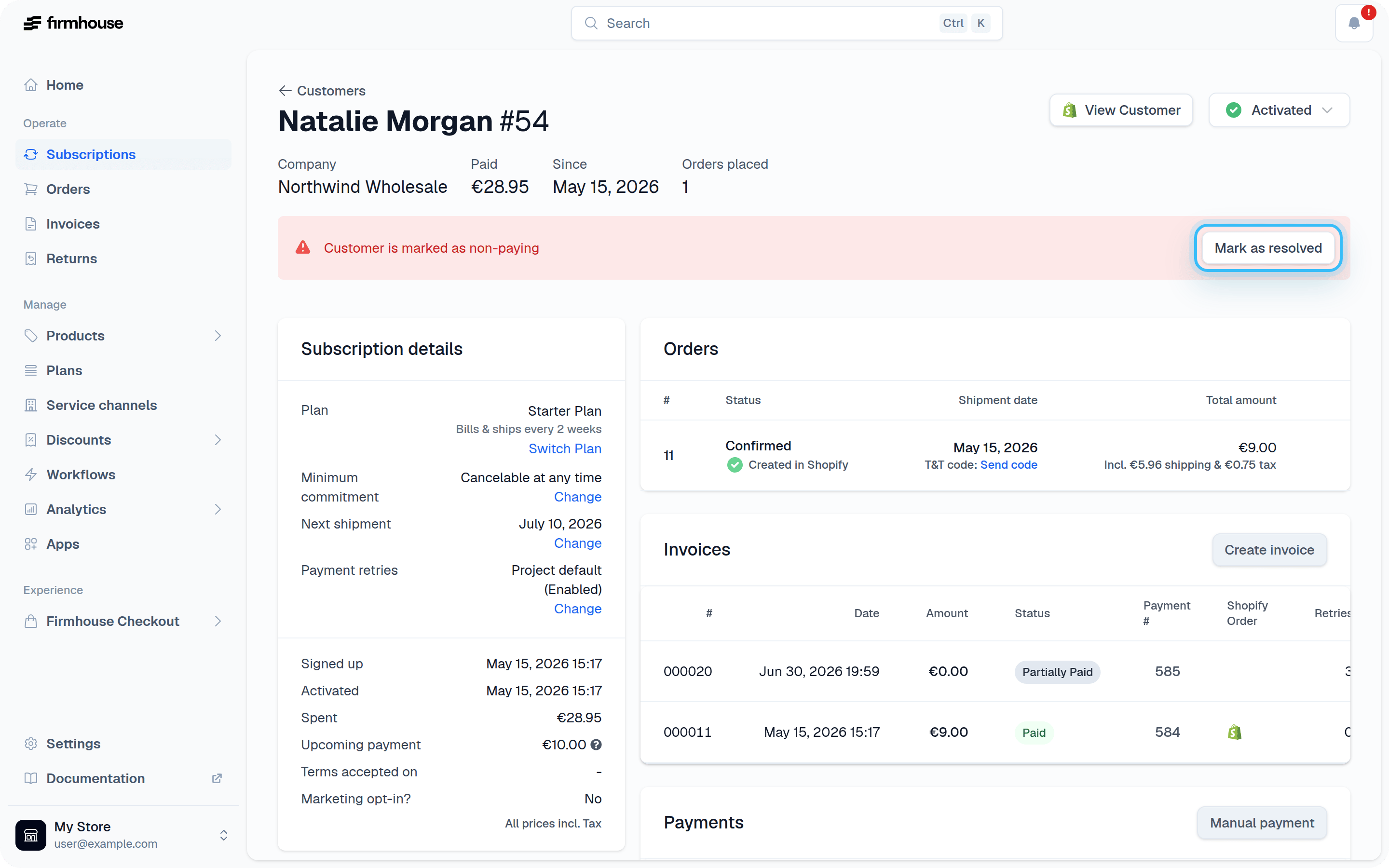 Resolve Non-Paying Status Button