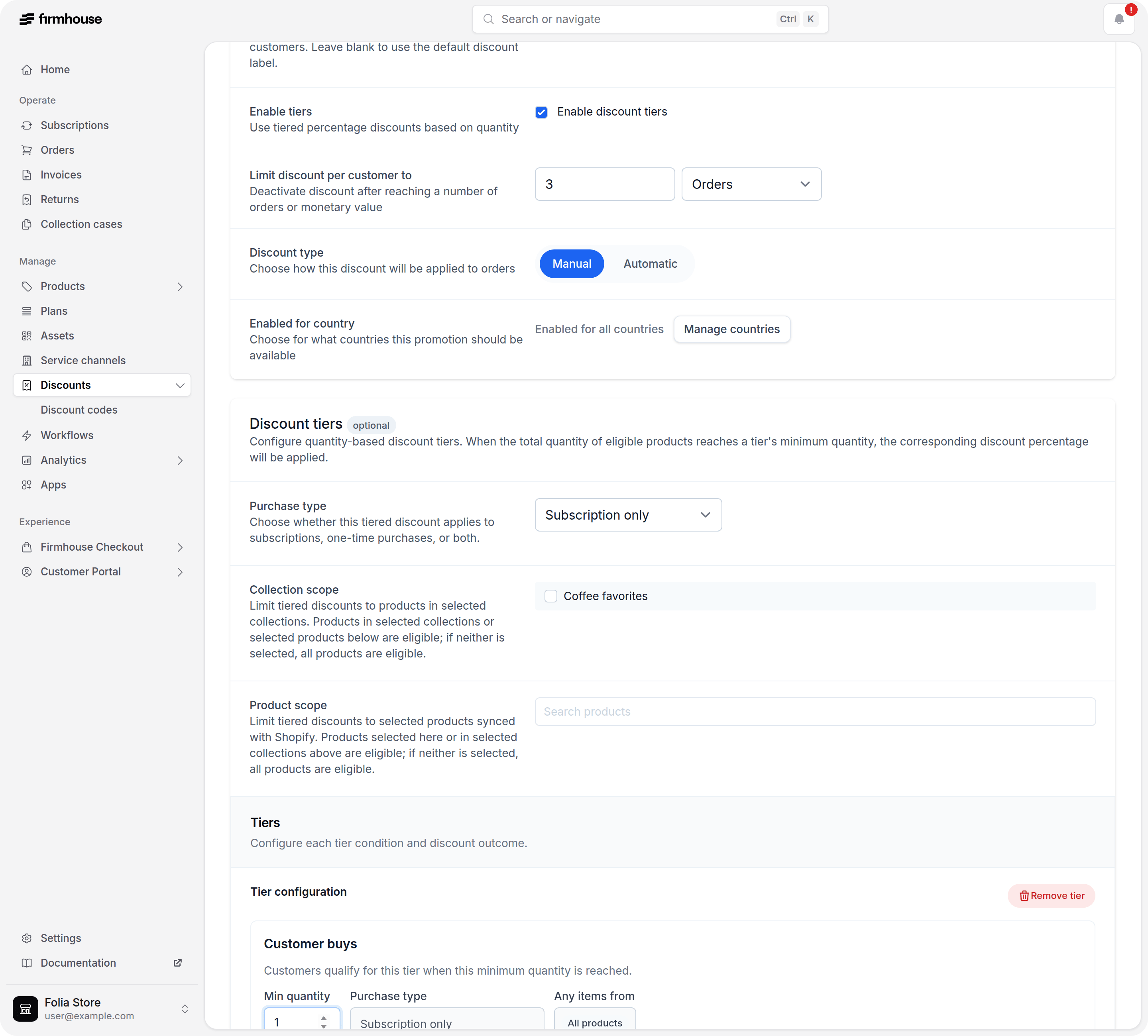 Manual tiered discount for subscription discount codes