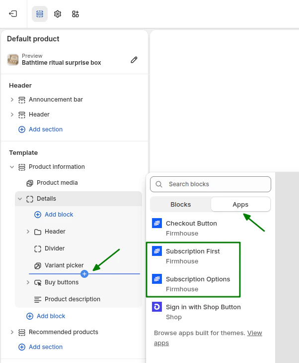 Subscription Widget Selection