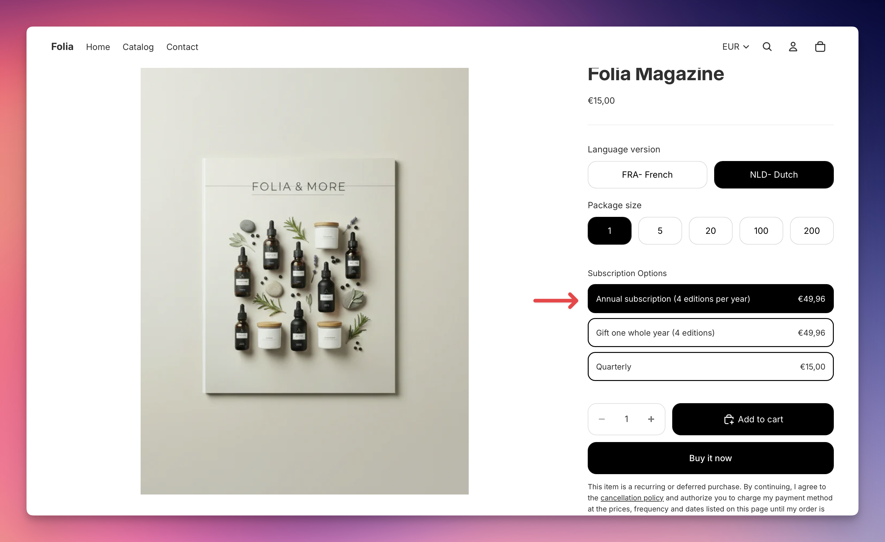 Prepaid plan on product page