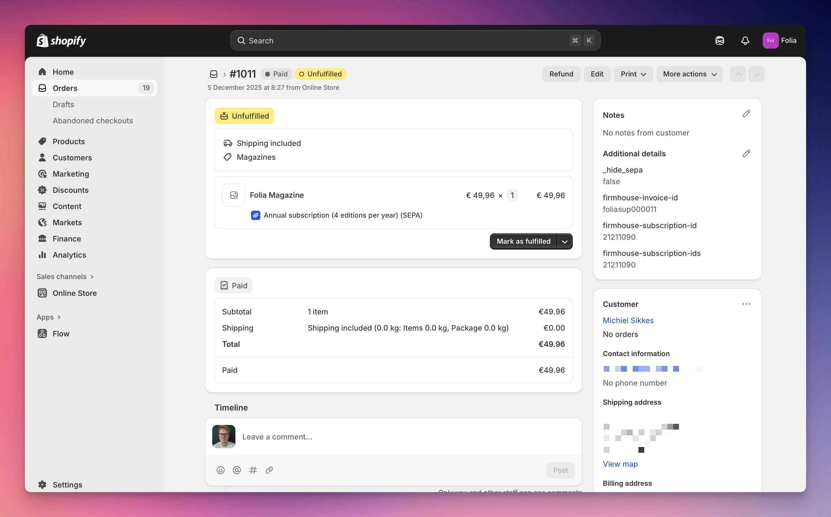 First order in Shopify