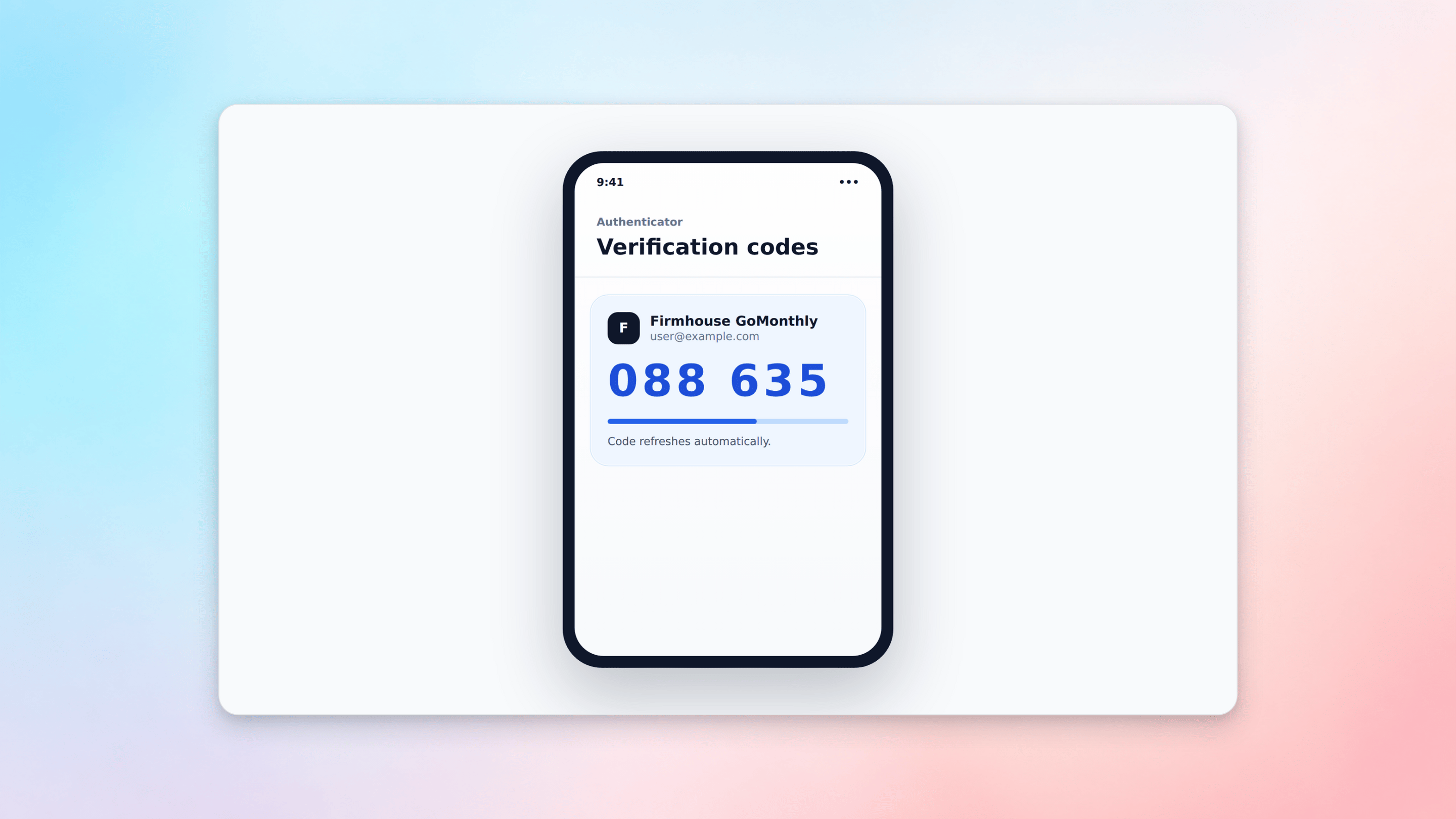 Authenticator app showing code