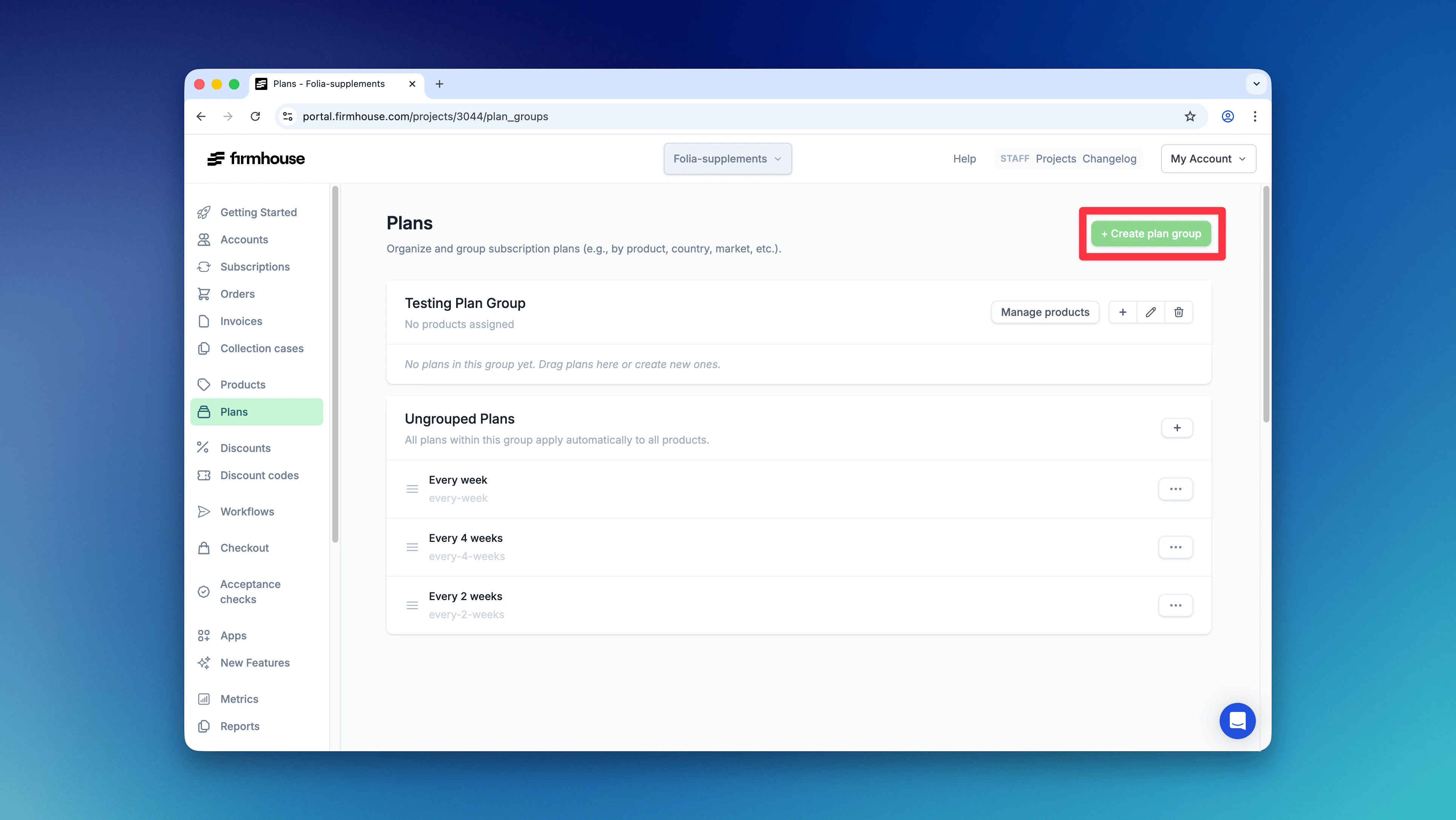 Create Plan Group Button