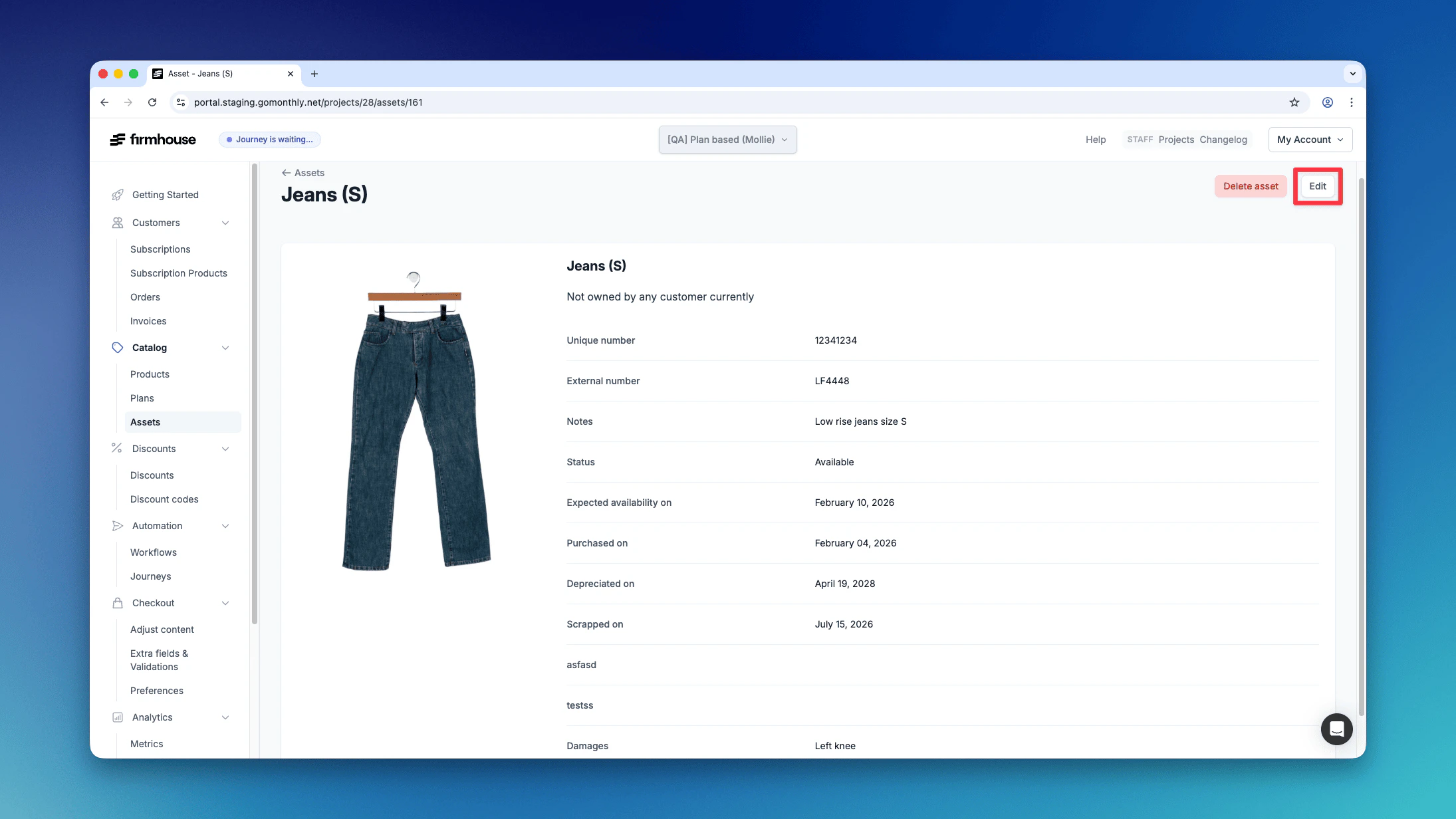 Asset Detail Edit Button