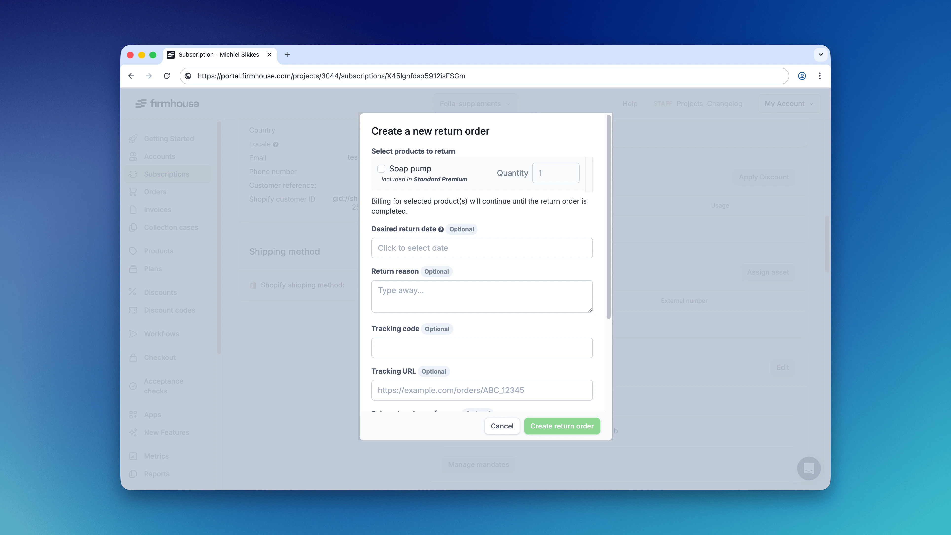Create New Return Dialog