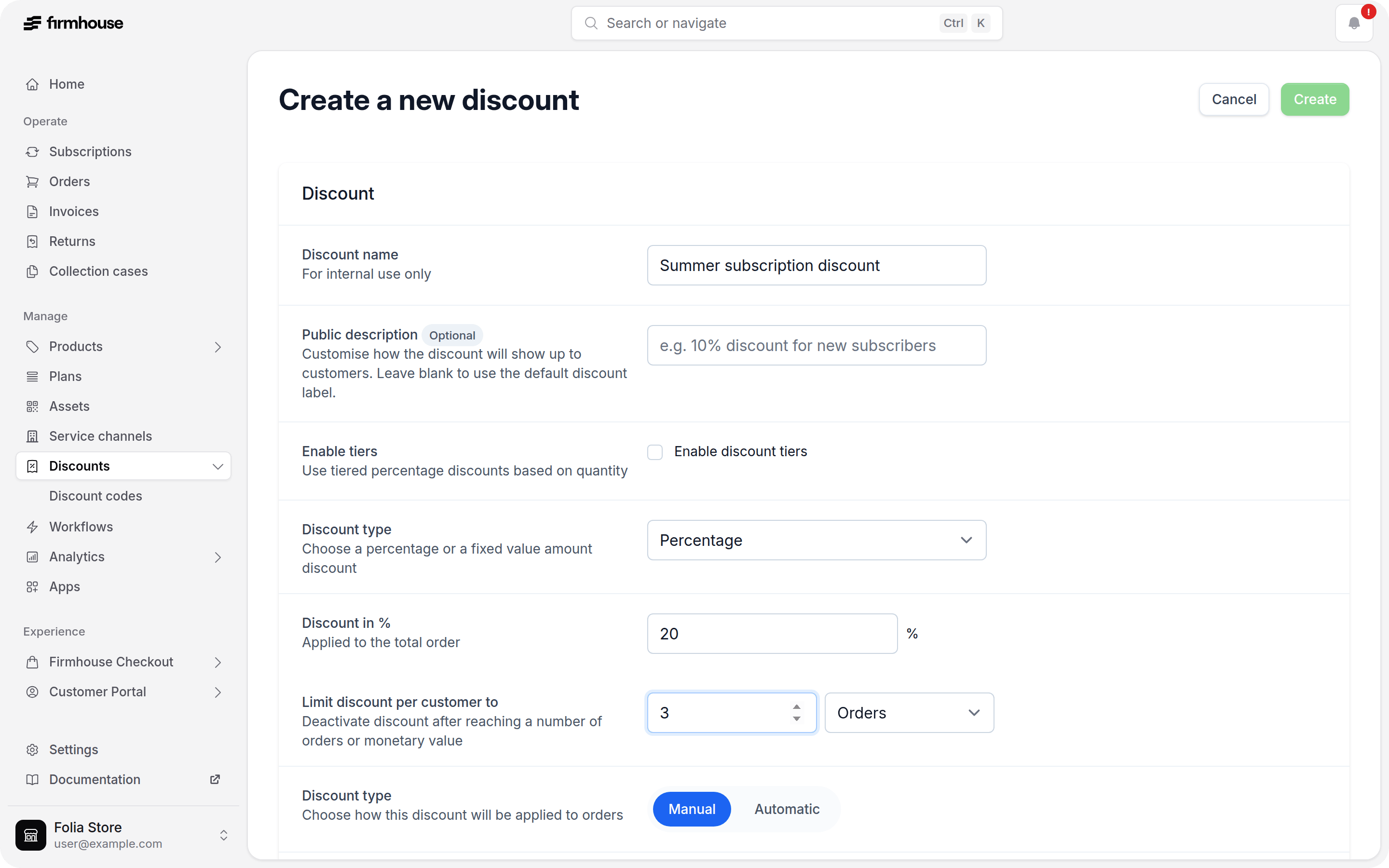 Create Discount Form