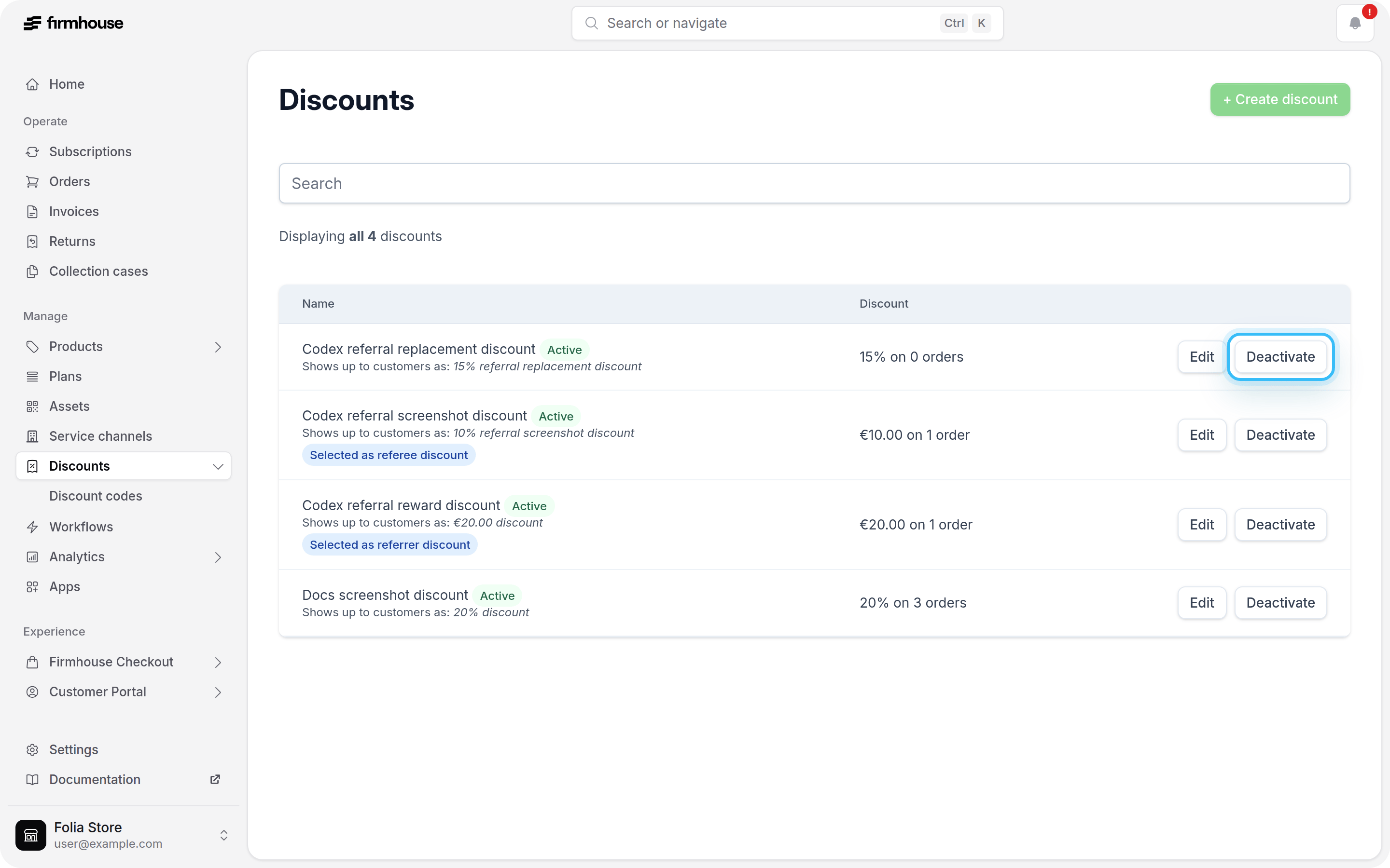 Deactivate Discount