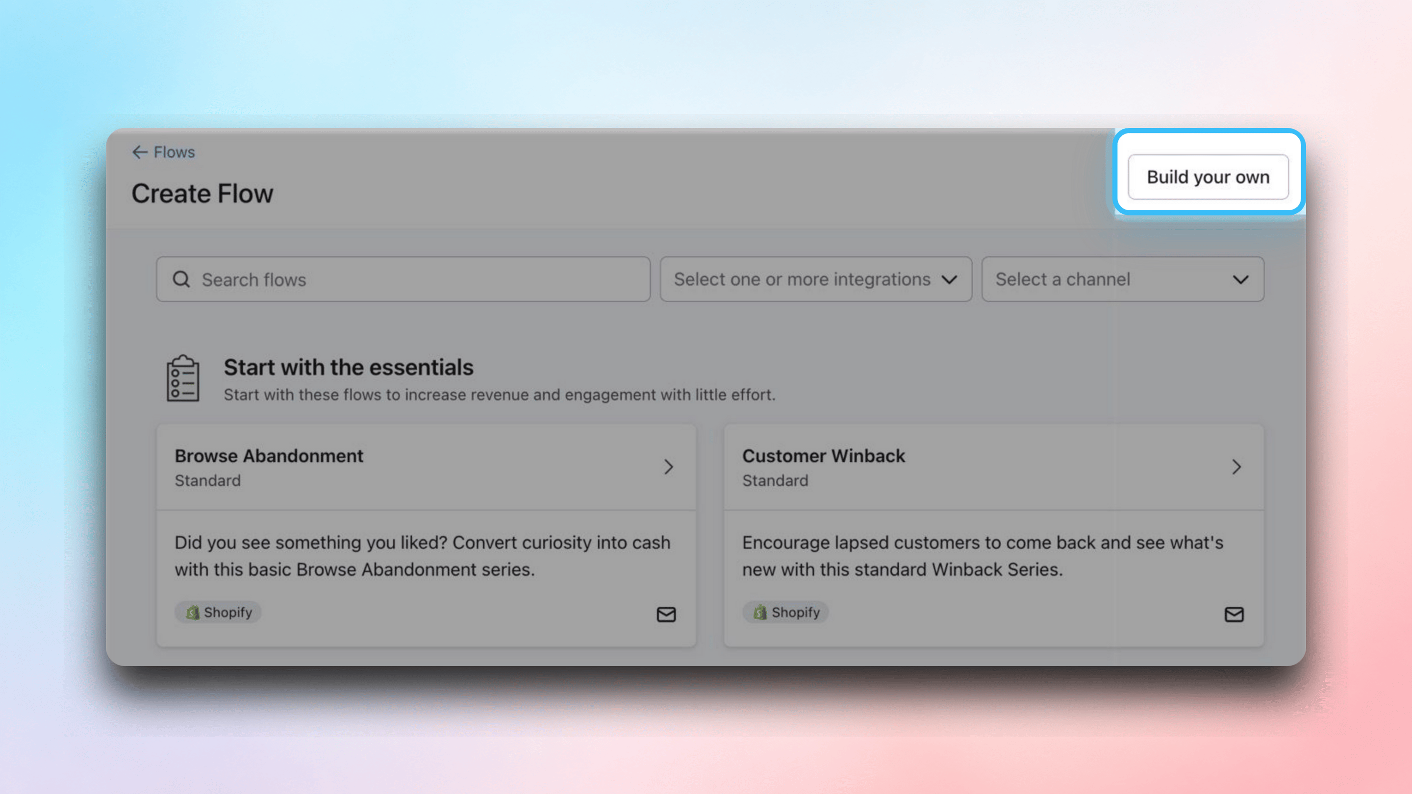 Create flow button in Klaviyo