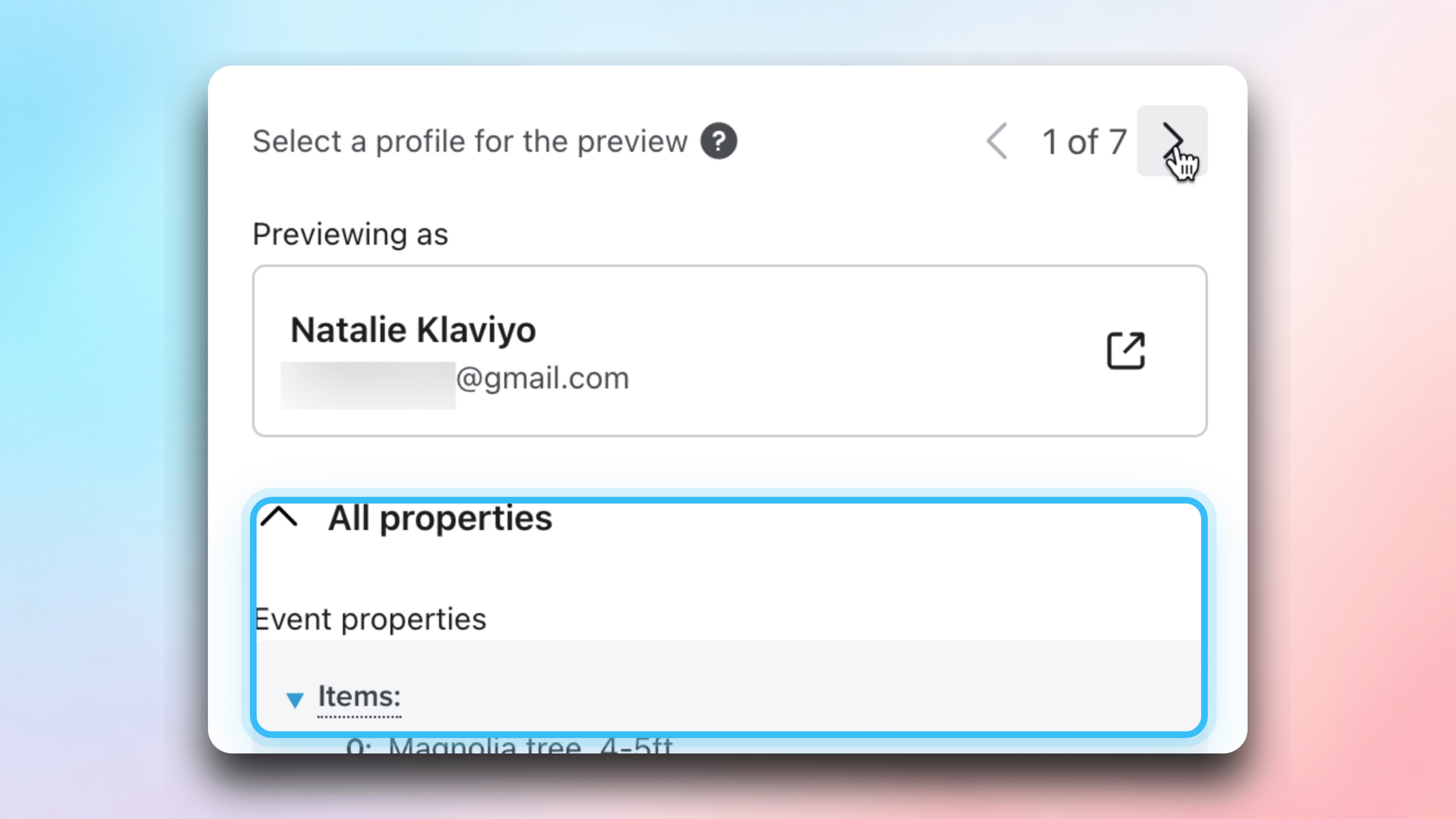 Preview and test menu with event properties