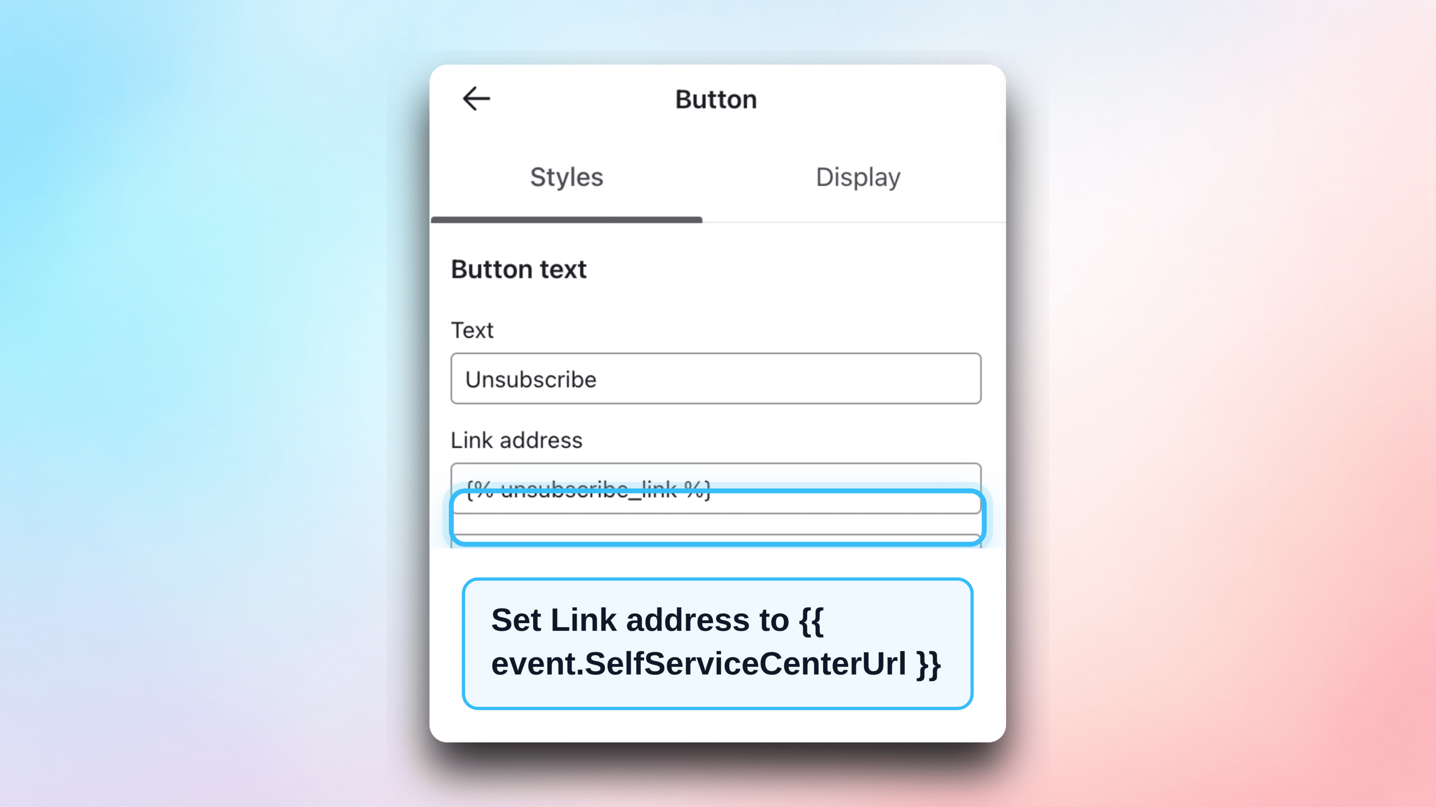 Insert Self Service Center URL