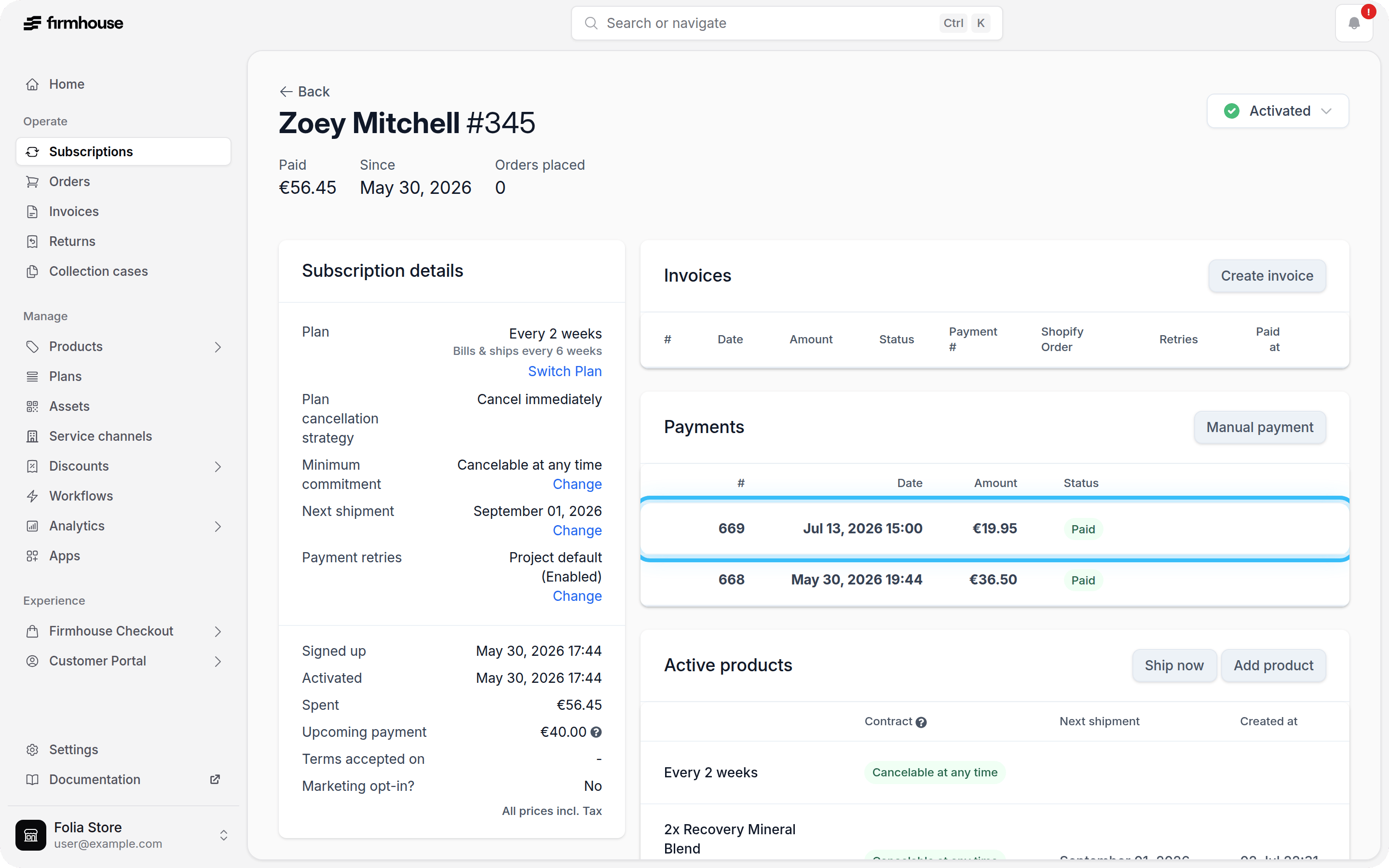 Payment History showing the one-off payment